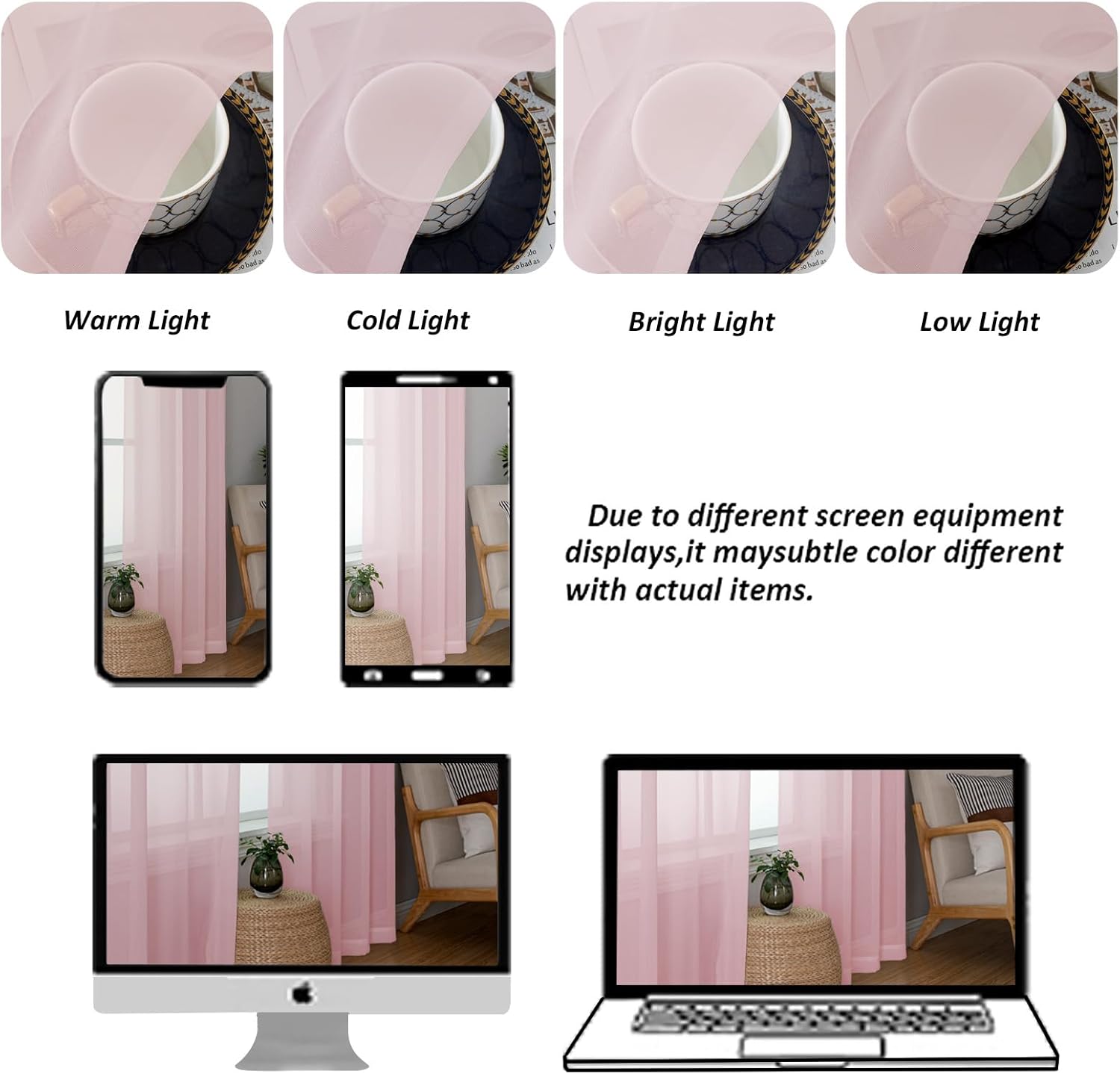 Chyhomenyc Blush Pink Sheer Curtains 84 Inches Long 2 Panels Set - Light Filtering Pink Curtains for Living Room, Soft Rod Pocket Bedroom Window Drapes, 42Wx84L inch, 2PCS
