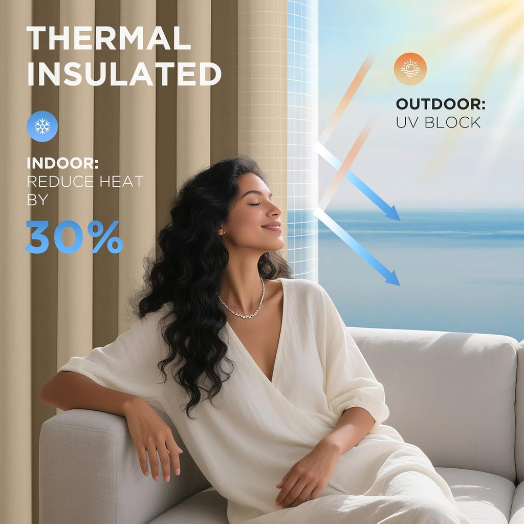 Joydeco Blackout Door Curtain for Doorway Privacy 96 Inches Long, Grommet Closet Curtain for Open Closet, Room Divider for Bedroom Living Room (Light Beige, 52Wx96L, 1 Panel)