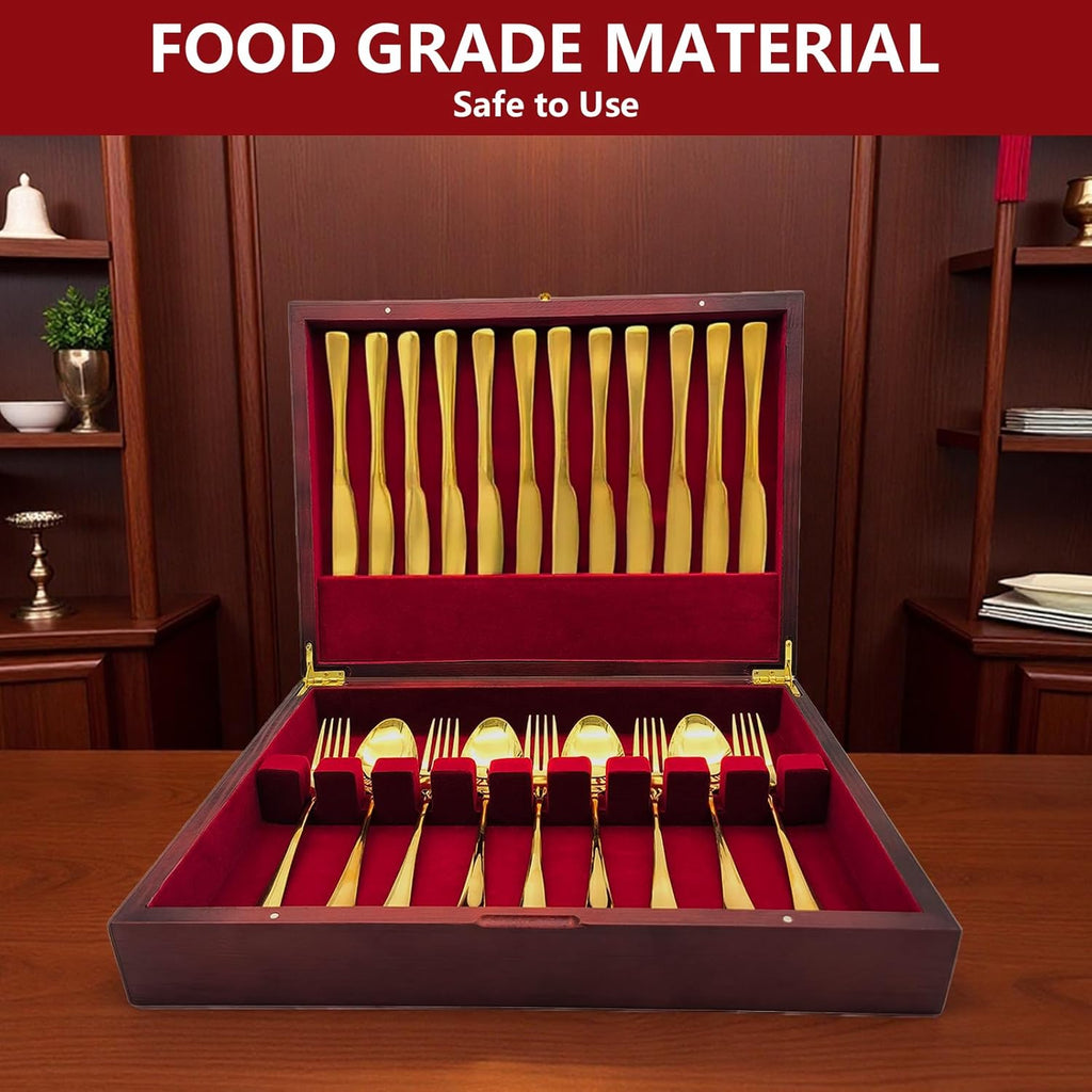 Silverware Storage Box, Kitchen Drawer Organizer, Drawer-containing flap-type storage box, Wood Chest, with Tarnish Proof Felt Lined, Storage Silver Chest for Kitchen (1 layer)