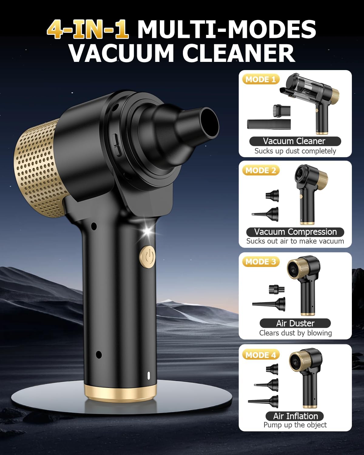 AHNR Handheld Car Vacuum Cleaner Cordless with 16000PA Powerful Suction, 4-in-1 Portable Mini Vacuum Cleaner & Air Duster with Multi-Accessories, Hand Held Vacuum Cordless Rechargeable for Car Home