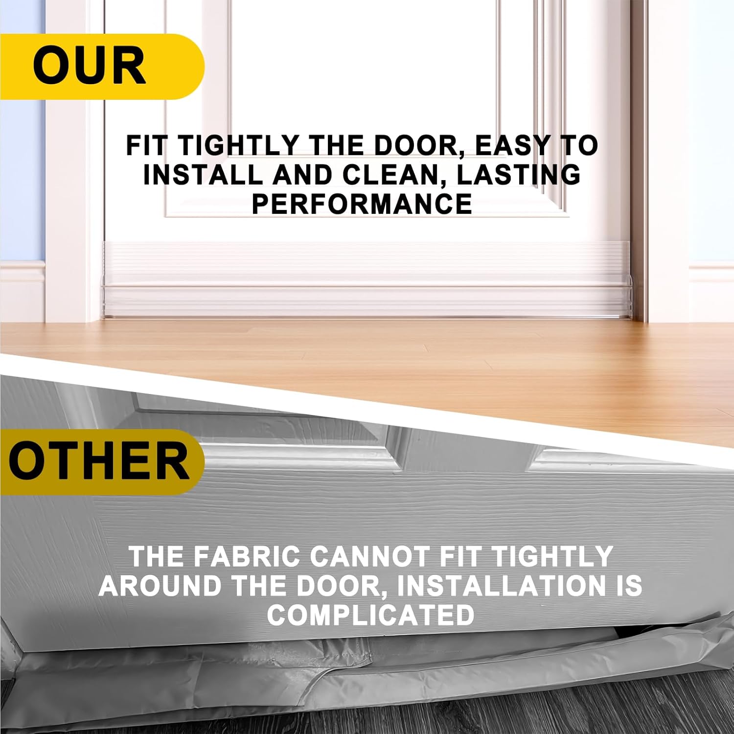 Door Draft Stopper,Door Sweep for Bottom of Door,Weather Stripping Door Seal Draft Guard Blocker Noise Cold Air Insulation Soundproofing for Exterior Interior Home Improvement(Transparent, 78")