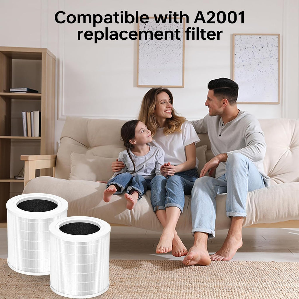 A2001 replacement filter, 3-in-1 True air purifier A2001 replacement part, compatible with par, efficient filtration with activated carbon layer, 2 packs