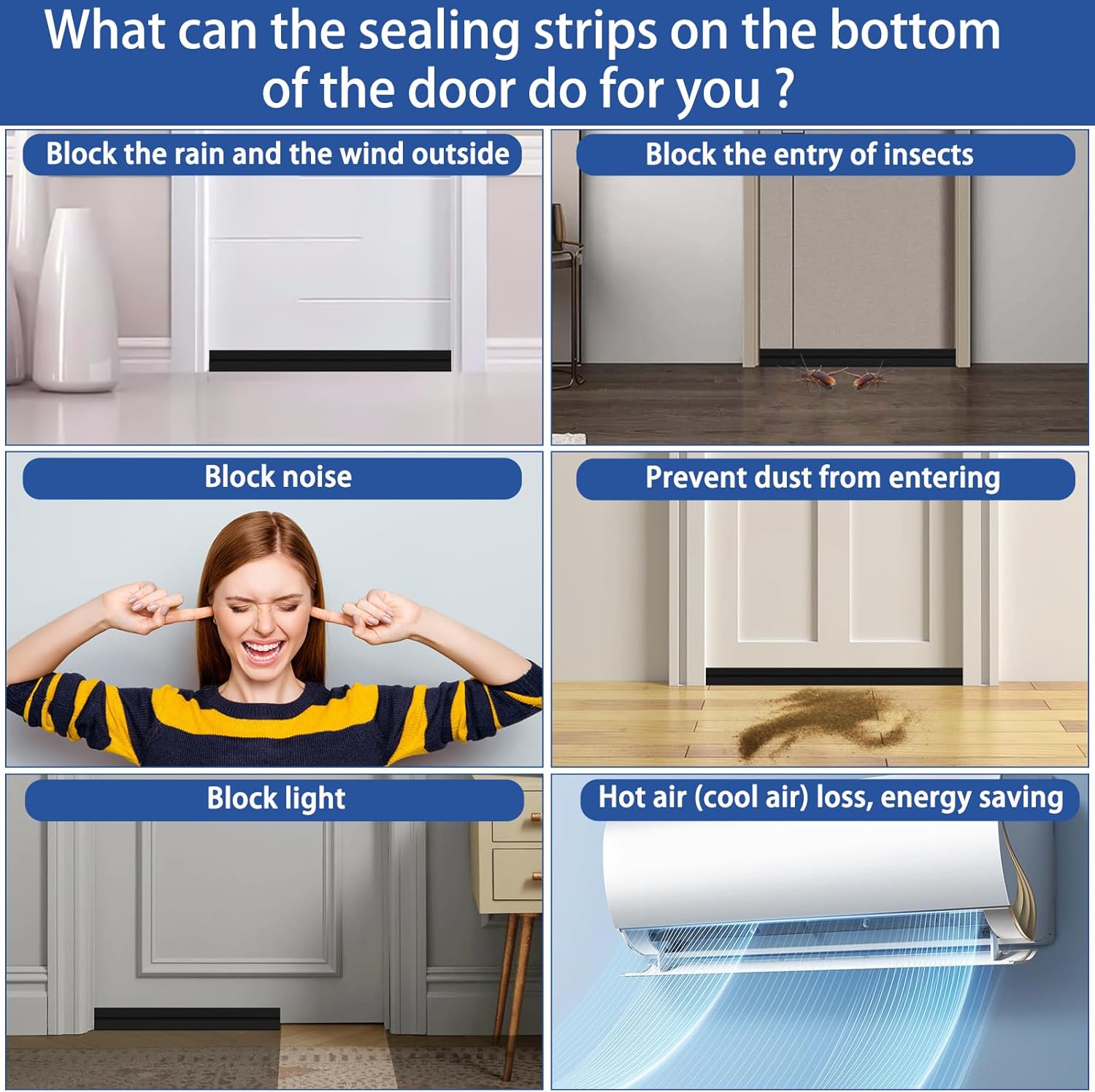 Under Door Draft Stopper, Self-Adhesive Door Sweep for Bottom of Door, Weather Stripping Doors Seal Soundproofing Insulation Strip, Doors Bottom Gap Blocker for Exterior/Interior (1M, Black)