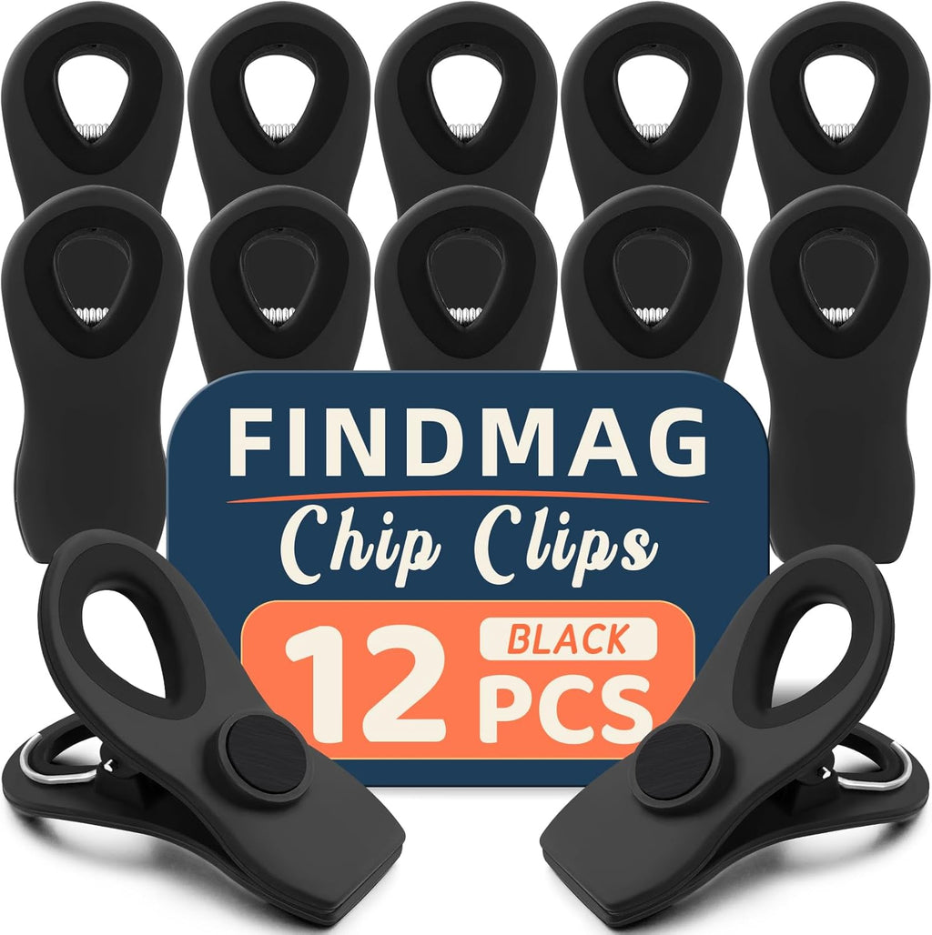 12 Pack Magnetic Chip Clips, Bread Clips Food Bag Clips for Food Packages, Kitchen Clips with Magnet for Fridge, Plastic Assorted Colors Bag Clips for Food Storage, Snack Bag and Chips Bag