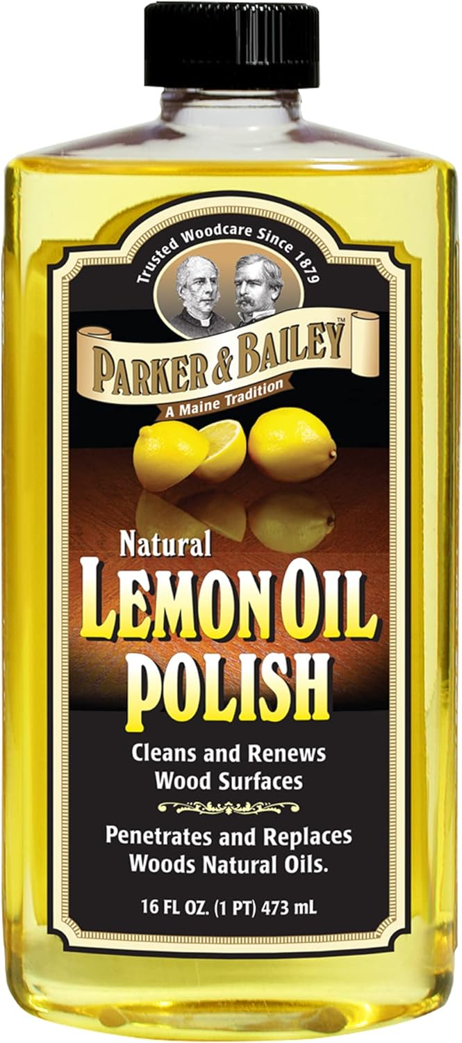 PARKER & BAILEY LEMON OIL POLISH - Natural Lemon Scented Wood Cleaner & Furniture Polish, Cleans, Renews, Restores & Rejuvenates Wood Surfaces, Protects Wood from Drying or Cracking, Leaves a Shiny Finish, 16oz