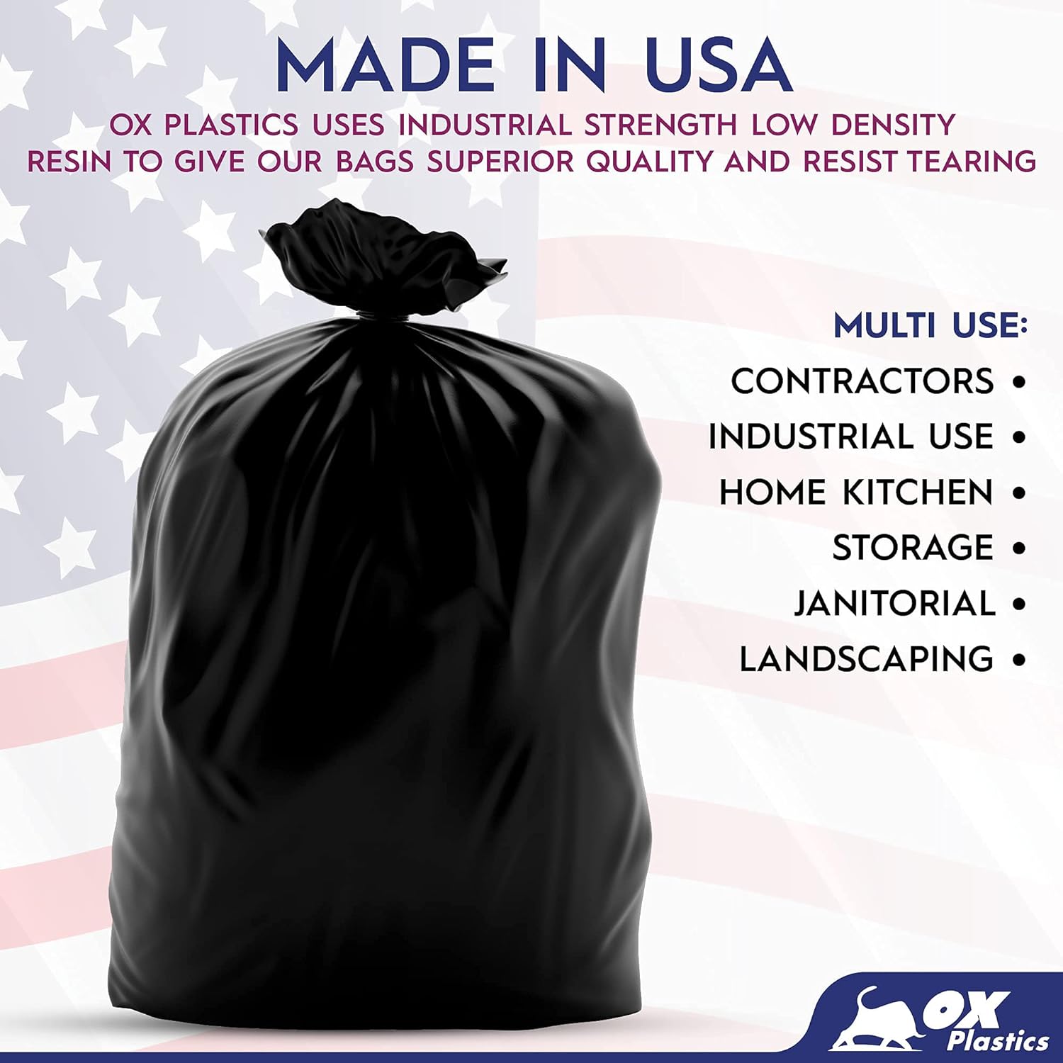 OX Plastics Black Trash Bags - Heavy Duty Garbage Bags, Extra Thick Unscented Large Trash Can Liners for Home, Outdoor, and Commercial Use - 13 Gallon, 200 Count