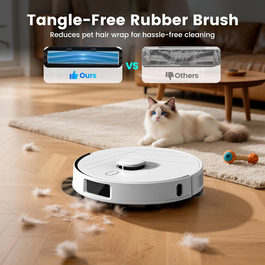 AIRROBO T30+ Robot Vacuum and Mop, Self-Emptying, 6000PA Suction, Proactive Intelligence Avoidance, APP ＆ Voice Control, LiDAR Navigation, Perfect for Pet Hair, Hard Floor,Carpet