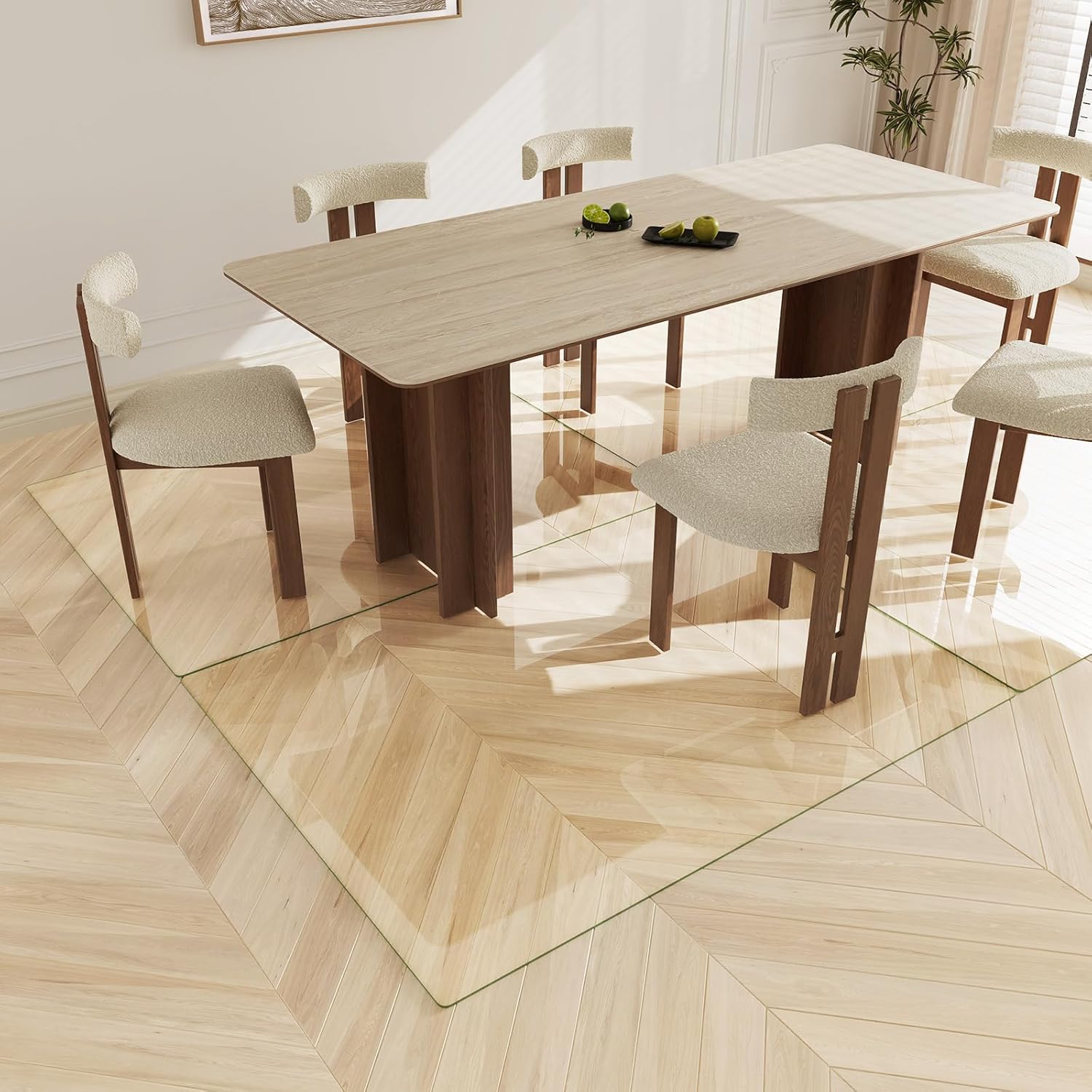 Koonmi Tempered Glass Chair Mat 45"x53" - Premium Office Chair Mat for Hardwood Floors & Low-Pile Carpet with 4 Non-Slip Pads - Thick Scratch-Resistant Surface