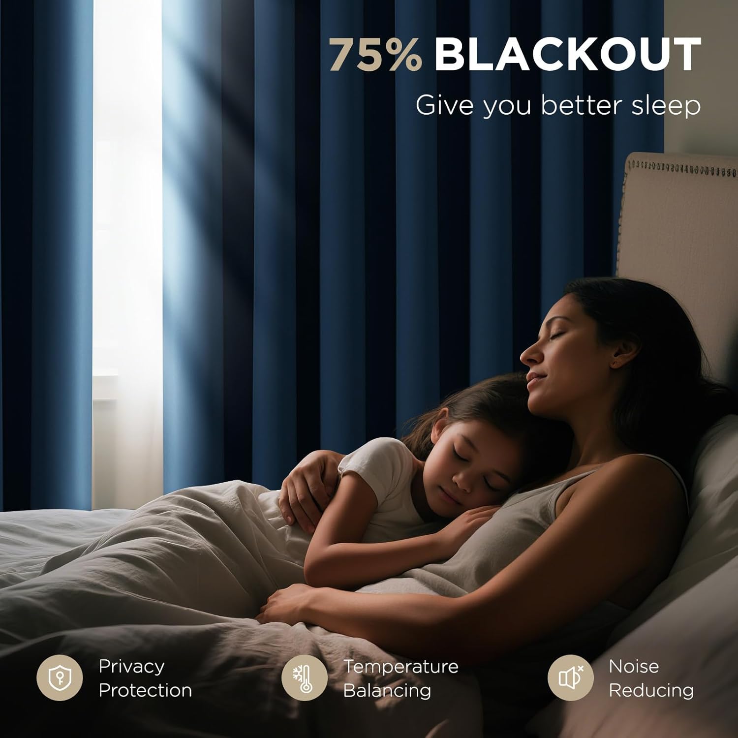 Joydeco Blackout Patio Sliding Door Curtains 96 Inches Long, Grommet Privacy Room Divider Curtains, Extra Wide Thermal Blackout Drapes for Bedroom Living Room (Navy Blue, 100Wx96L, 1 Panel)