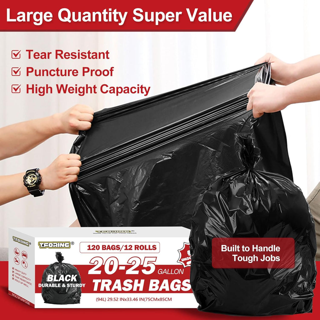 Black Trash Bags 20-25 Gallon 120 Count - 30" x 33" Large Kitchen Garbage Bags, 20+ Gallon Trash Can Liners Unscented, Multipurpose for Home, Office, Daily Household Use