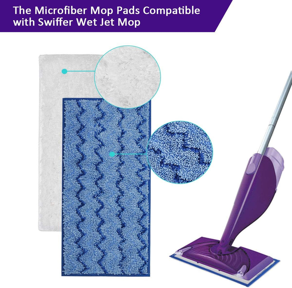 KEEPOW Reusable Mop Pads Compatible with Swiffer Wet Jet Mop Starter, Replacement Microfiber Refills for Wet and Dry Sweeping, 4 Pack