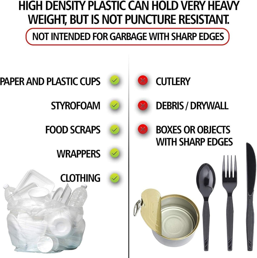 Aluf Plastics High Density Trash Bags, 12-16 Gallon, 500 Count, 16 Micron (eq), 24" x 33", Clear, For Bathroom, Office, Industrial, Commercial, Janitorial, Municipal, & Recycling