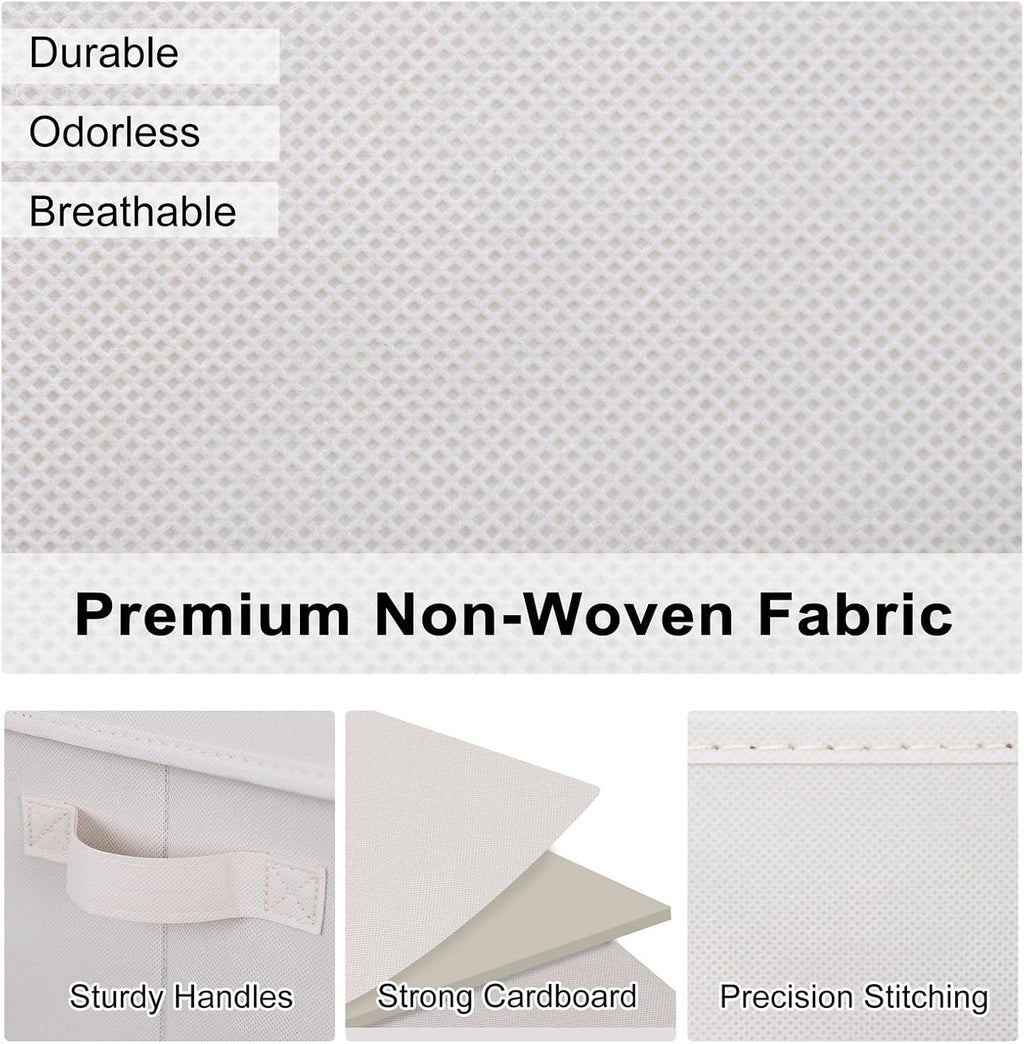 WUIKE Storage Baskets for Shelves, Fabric Storage Bins with Handles, Foldable Shelf Basket for Closet Organizers and Storage, Closet Storage Bins for Organizing, Beige, Large, 3-Pack