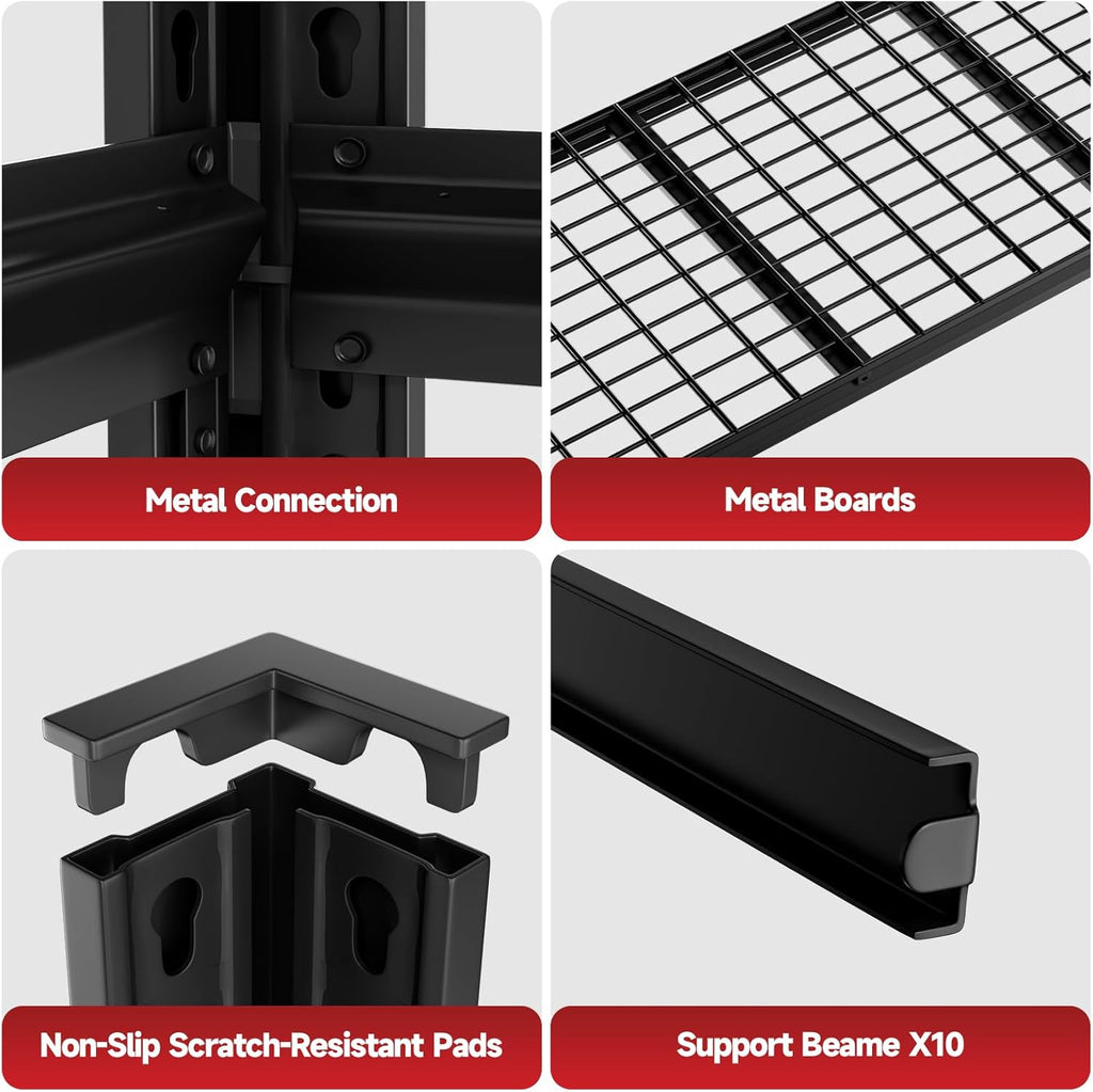 5-Tier 60”W x 24”D x 78”H Garage Shelving Adjustable Metal Storage Shelves 3000LBS Garage Shelving Heavy Duty Utility Shelf Unit Storage Racks for Warehouse(Black)