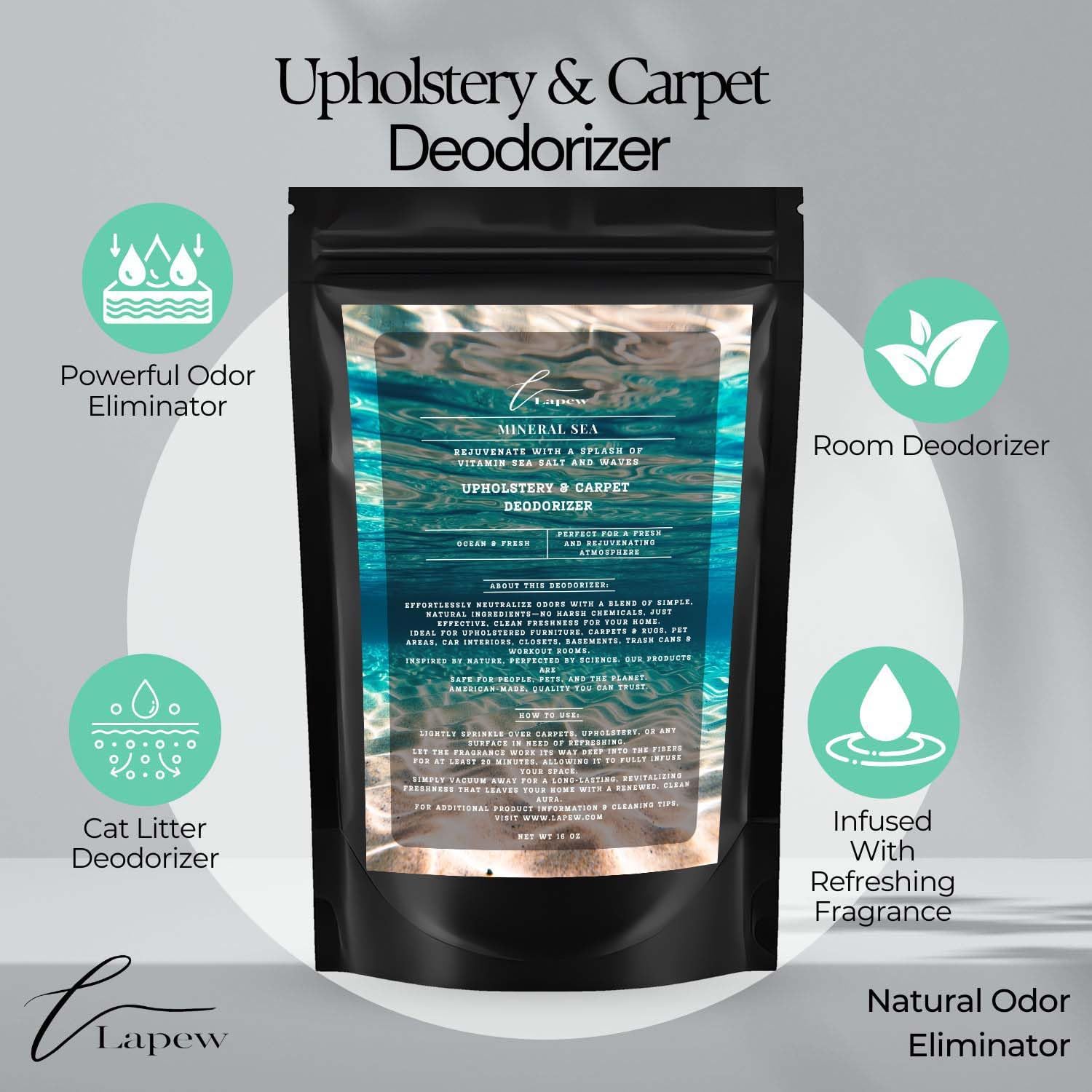 Mineral Sea Carpet Freshener Powder: Powerful Odor Eliminator for Home, Upholstery Deodorizer, Carpet Deodorizer, Pet Urine, Cat Litter Box - Mineral Sea Fragrance