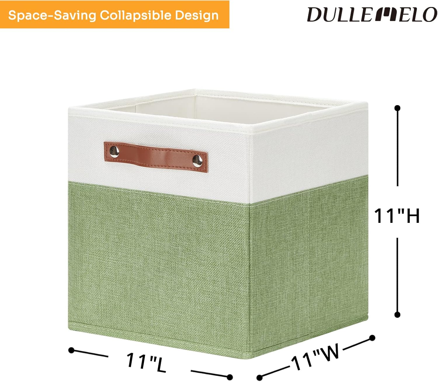 DULLEMELO 11x11 Cube Fabric Organizer Storage Bins for Shelf, Toy Square Green Bins, Kids Clothes Closet Baskets Storage, for Bedroom, Living Room, Dorm(White&Green-4 Pack)