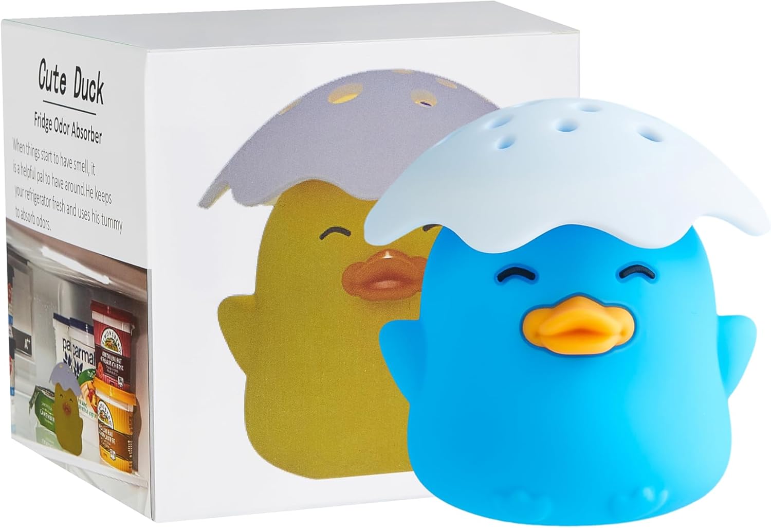 Duck Refrigerator Baking Soda Deodorizer Holder, Odor Absorber & Eliminator (Blue)