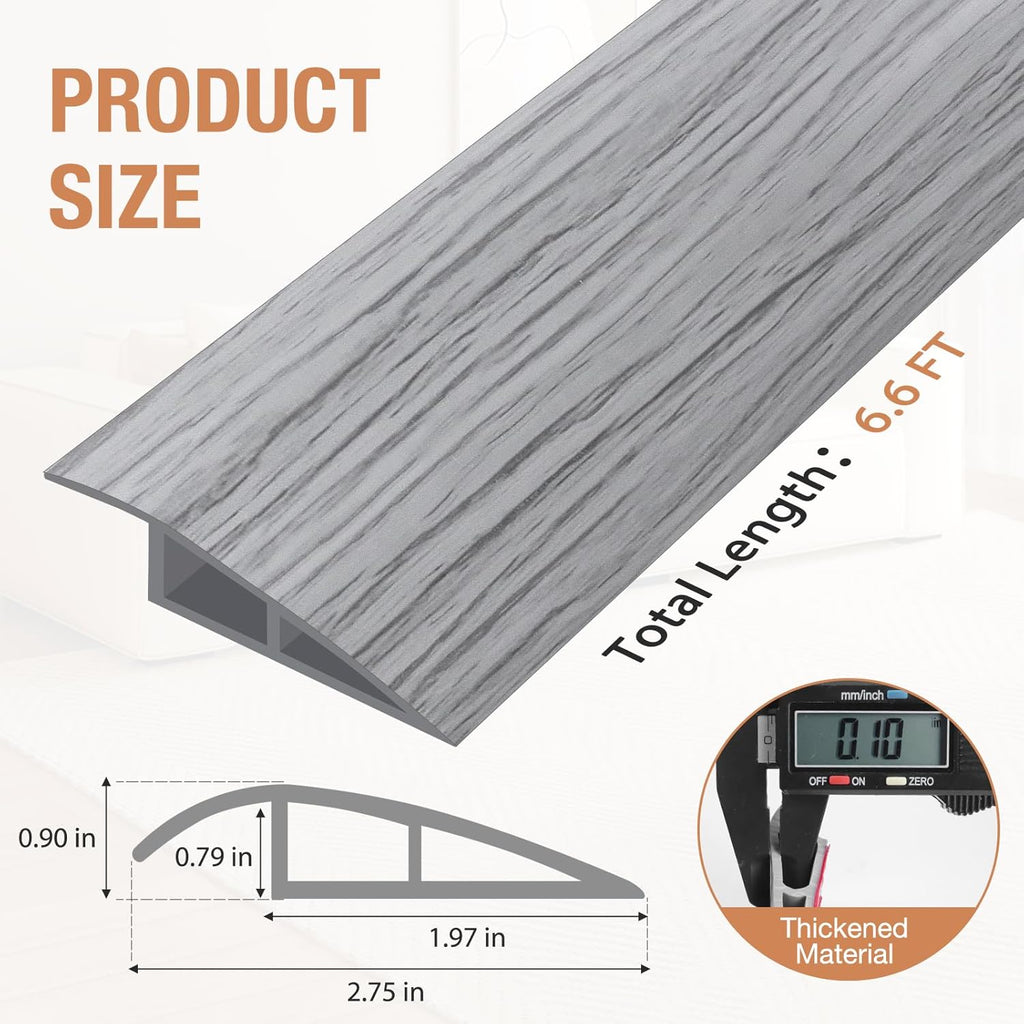 Floor Transition Strip Self Adhesive Vinyl Door Threshold for Doorways Carpet Edging Trim Overlap Edge Reducer for Laminate Floor, Carpet, Tile (Light Gray Wood Grain, 3/5" to 4/5", 6.6Ft)