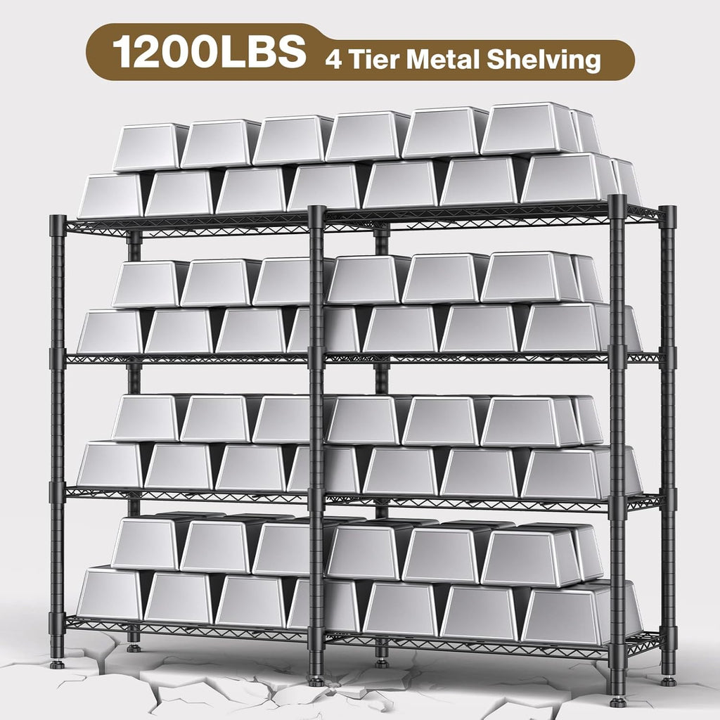 Himimi 4-Tier Heavy Duty Metal Storage Rack, 1200LBS Adjustable Wire Shelving for Storage, Standing Storage Shelf Units for Kitchen Garage Pantry Laundry, 60" W x 14" D x 60" H, Black