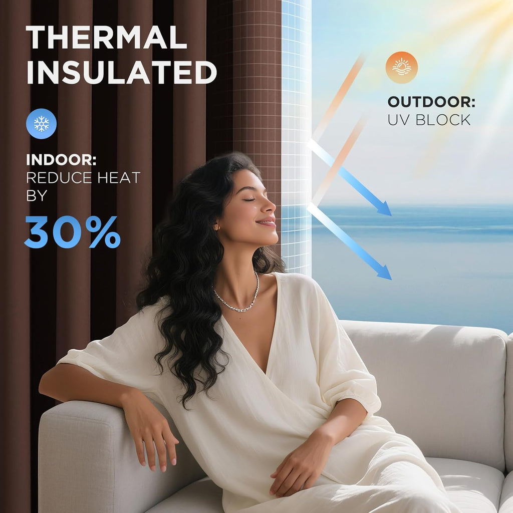 Joydeco Blackout Patio Sliding Door Curtains 84 Inches Long, Grommet Privacy Room Divider Curtains, Extra Wide Thermal Blackout Drapes for Bedroom Living Room (Chocolate, 100Wx84L, 1 Panel)