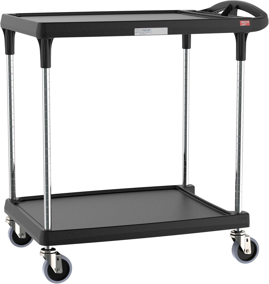 Metro myCart Plus Utility Cart - Choose-Your-Height Adjustable Heavy Duty Rolling Cart for Home, Commercial and Industrial Use - 2-Shelf, 300 lbs Capacity - 23.9" W x 34.4" L x 35.5-39.5" H - Black
