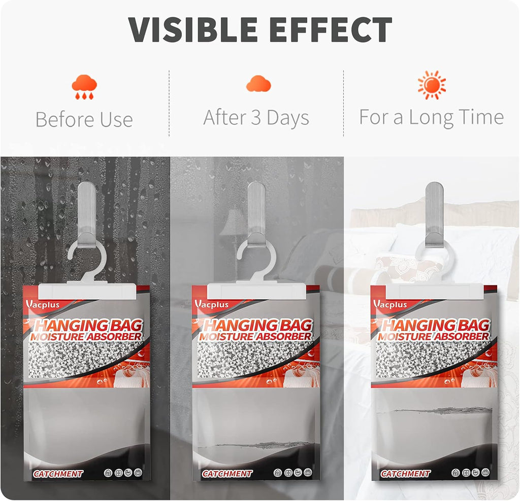 Vacplus Moisture Absorbers, Hanging Closet Dehumidifier Bags, Humidity Packs, Desiccant, Closet Dehumidifiers with Activated Charcoal, 10 Pack, 9.8 OZ