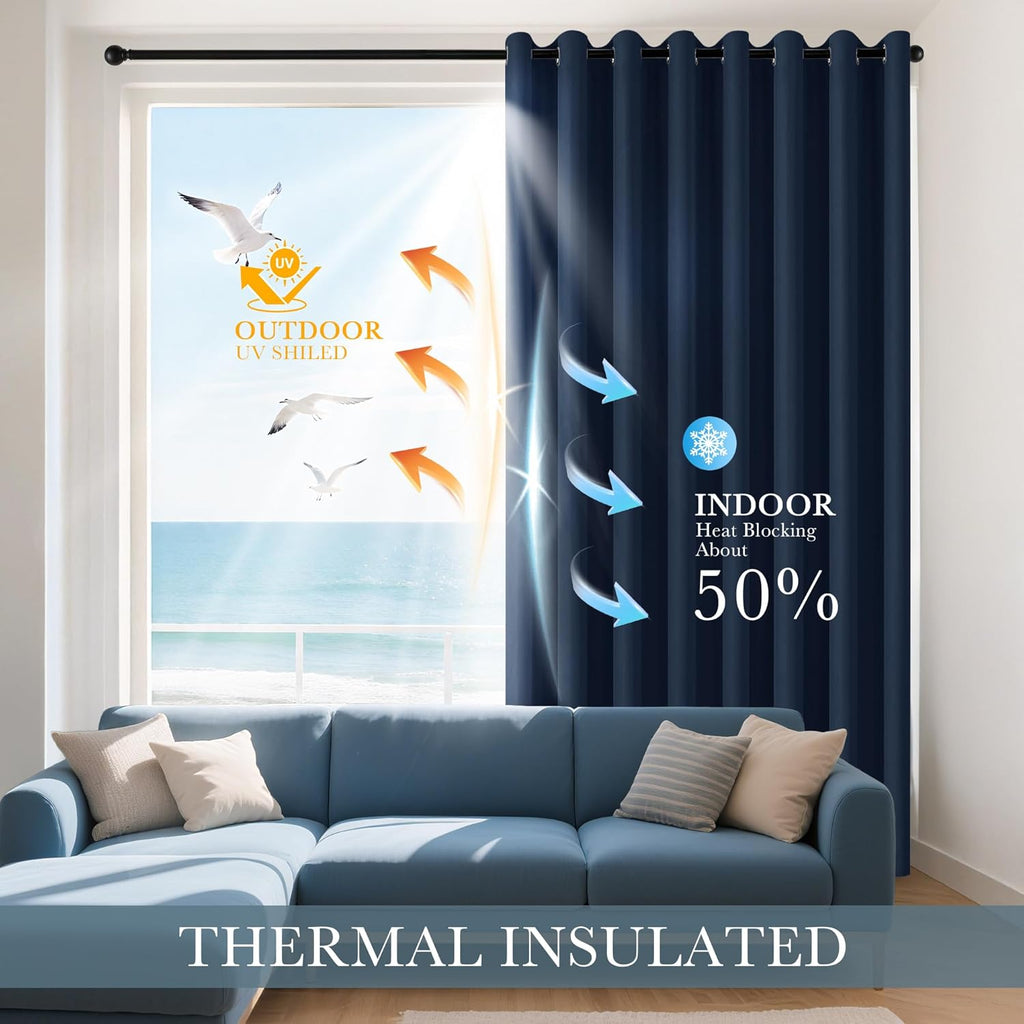 PONY DANCE Navy Blue Bedroom Curtains for Windows - Blackout Drapes 60-inch Length, Blue Haze Drapes with Grommet Top, Thermal Insulated Panels Light Block for Living Room, 42-inch Wide, 2 Panels