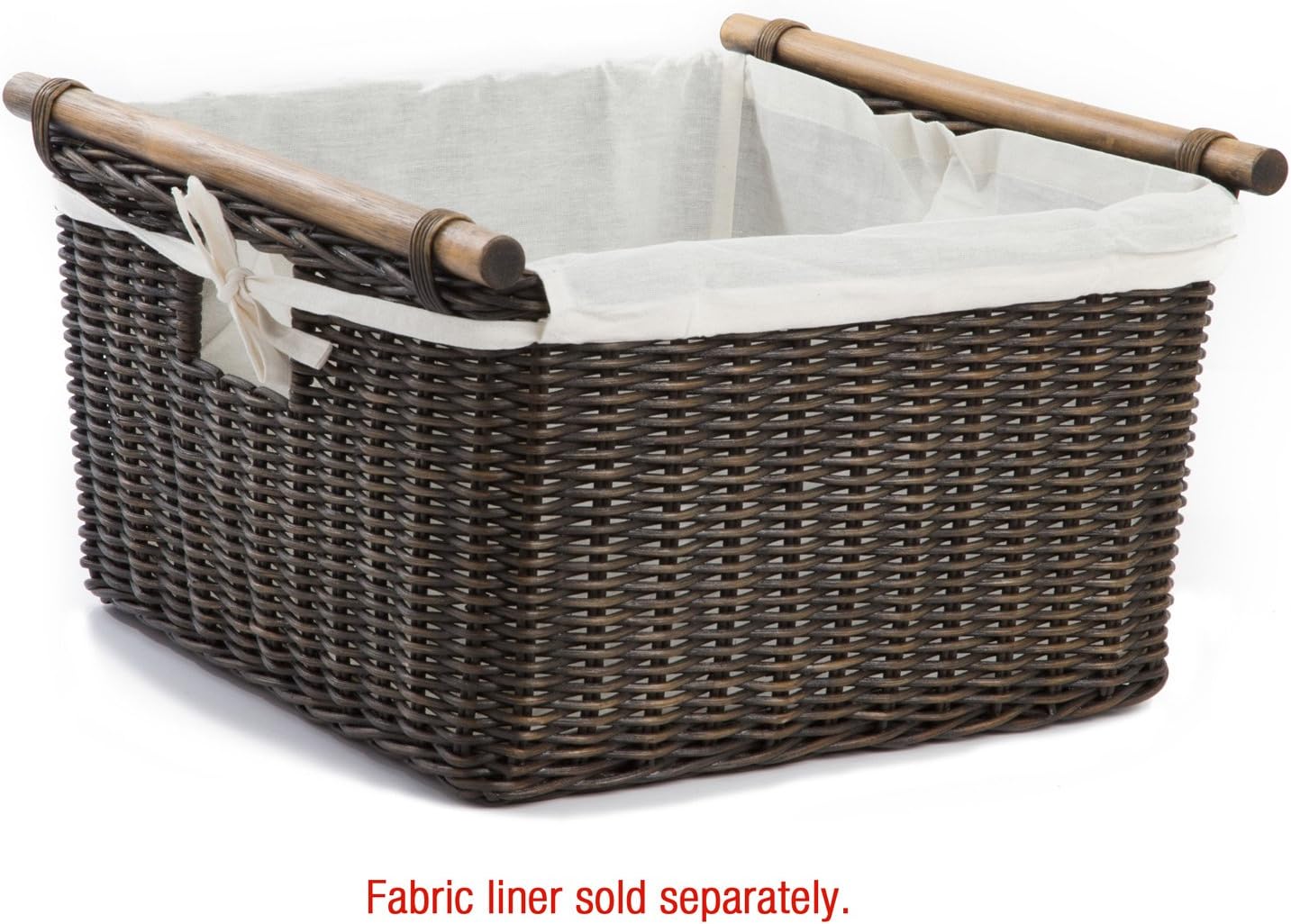 The Basket Lady Deep Pole Handle Wicker Storage Basket, Large, 15 in L x 15.5 in W x 9.5 in H, Antique Walnut Brown