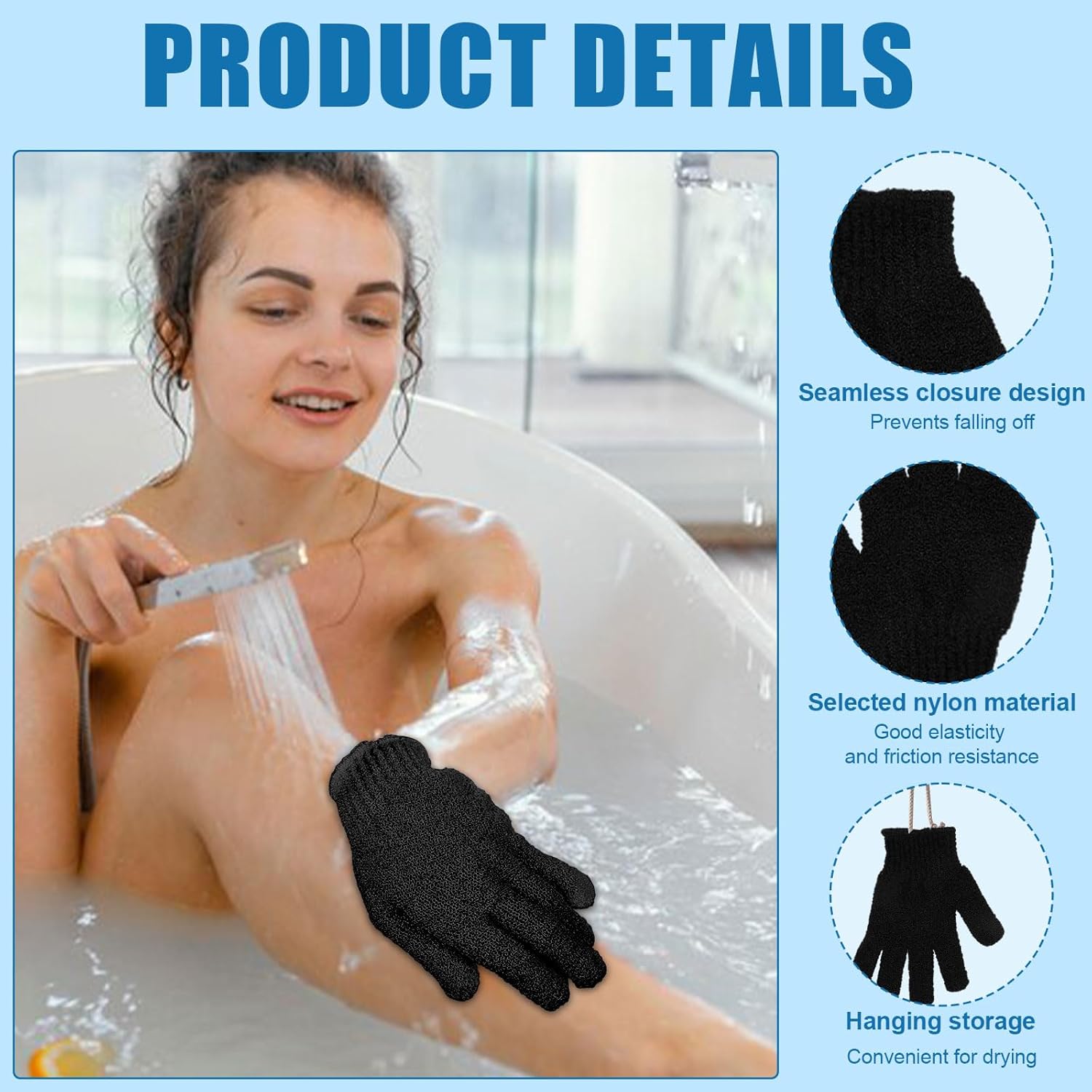60Pcs Exfoliating Gloves Bulk, Exfoliating Body Scrubber Glove Exfoliator for Body Scrub Mitt, Bath Gloves for Shower Exfoliating Shower Gloves for Women Bathing Accessories(Black)
