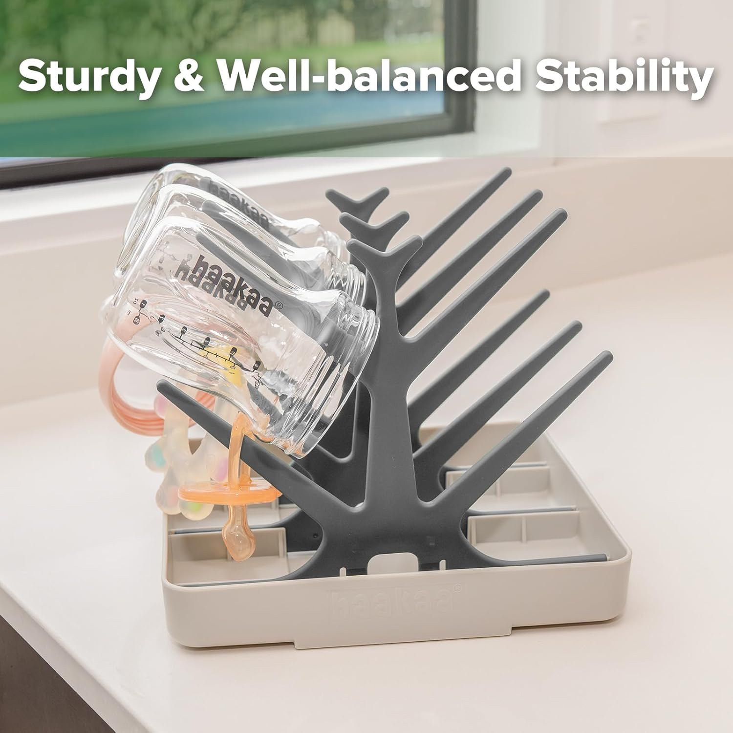 haakaa Baby Bottle Drying Rack, Space Saving Bottle Drying Tree for Bottles/Pump Parts/Pacifiers and Other Baby Essentials, Easy-Store Dryer Rack Great for Home & Travel, BPA Free (Slate Grey)