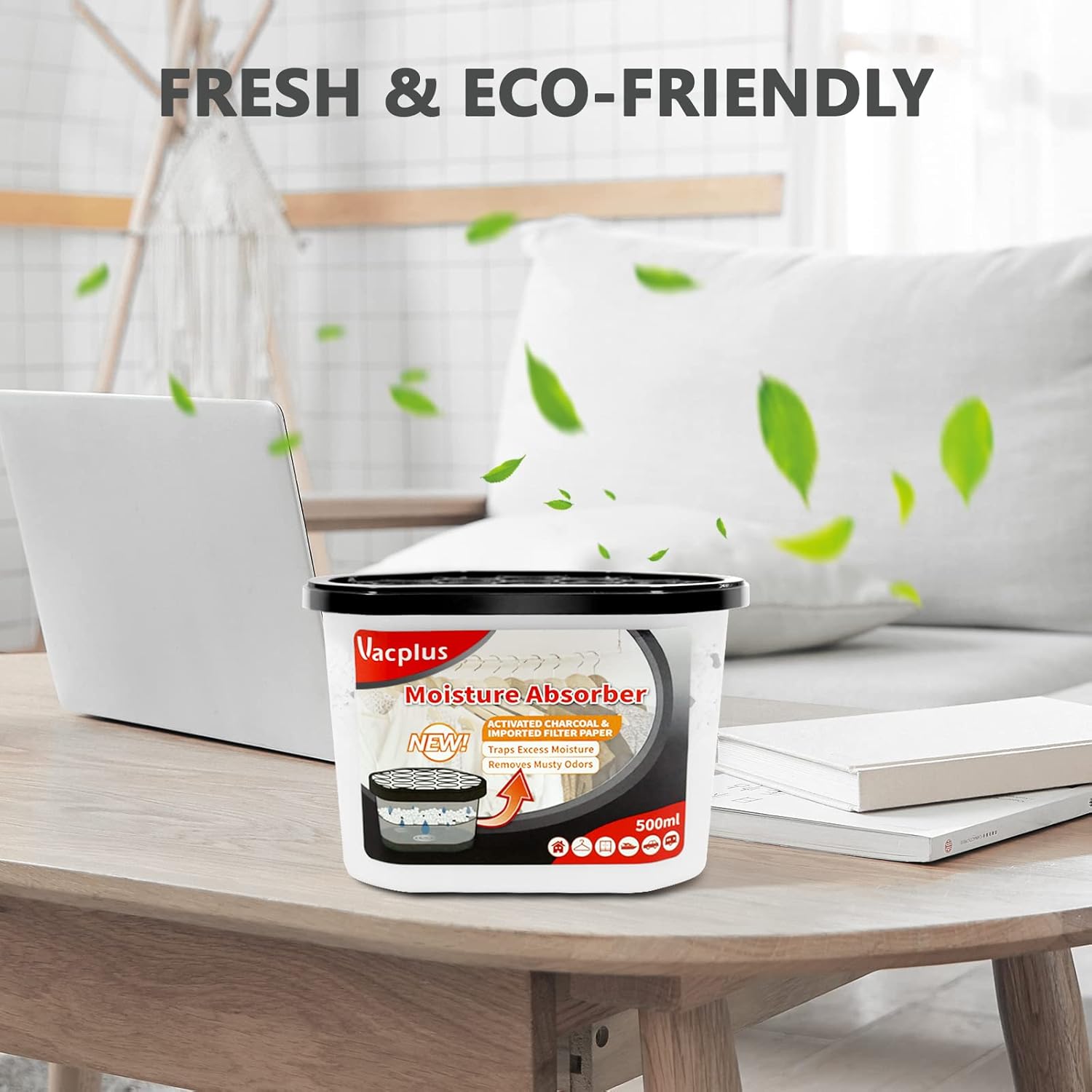 Vacplus Moisture Absorbers 6 Pack, 10.5 Oz Portable Humidity Absorber Boxes for Your Bathroom, Closet & Car, Dehumidifier with Activated Carbonfor, Black