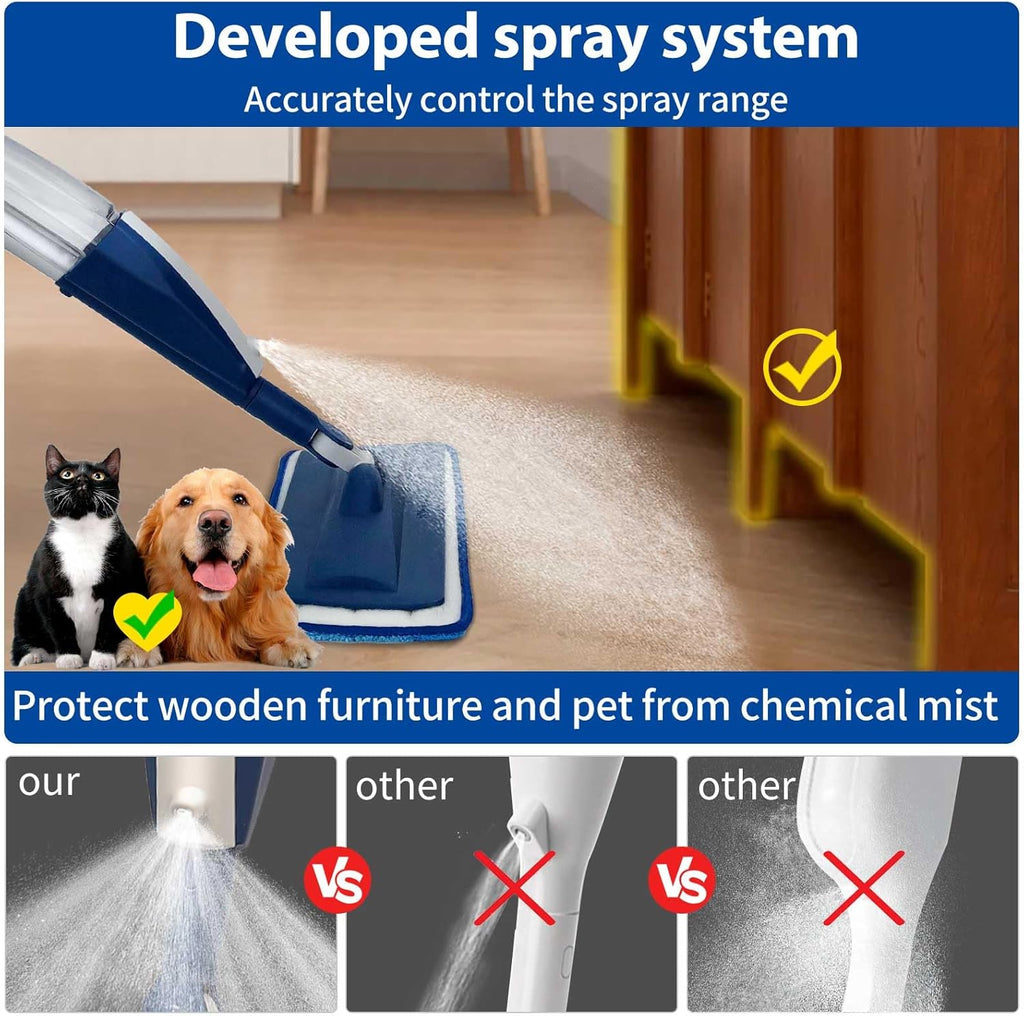 Mops for Floor Cleaning Wet Spray Mop with 14 oz Refillable Bottle and 3 Washable Microfiber Pads Home or Commercial Use Dry Wet Flat Mop for Hardwood Laminate Wood Ceramic