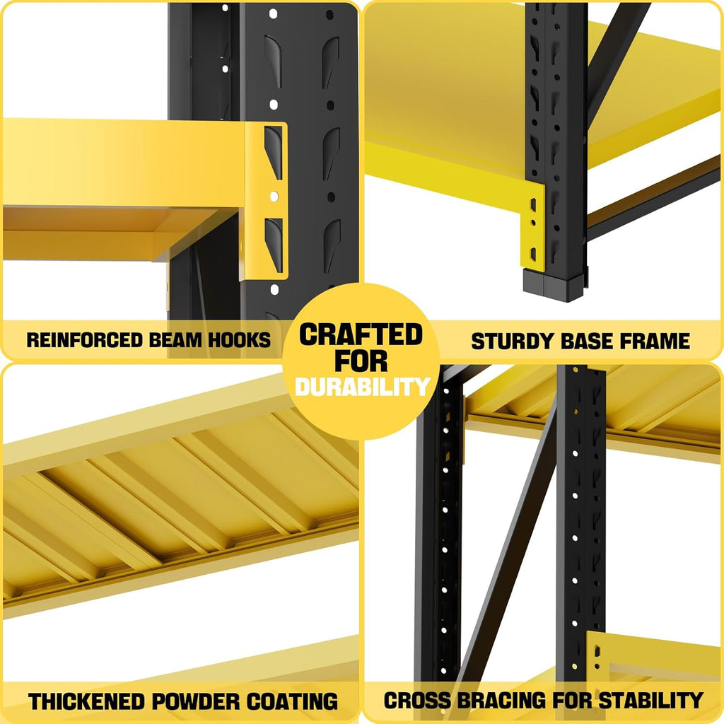 Storage Shelves Heavy Duty, Metal Garage Shelving Units, 4 Tier Storage Rack Shelf, Steel Industrial Shelving, Adjustable Standing Shelf for Basement/Warehouse Yellow and Black, W59.06*D19.69*H78.74