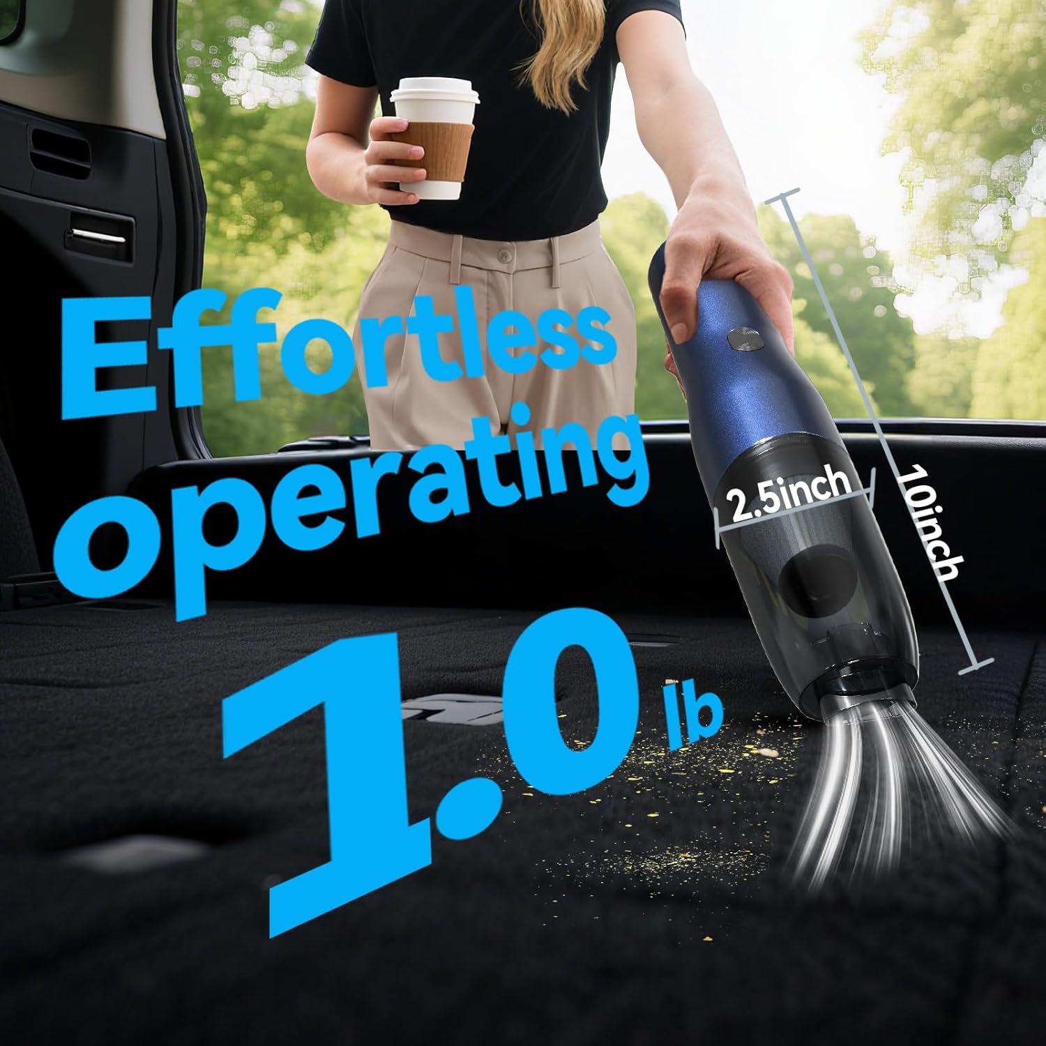 H2 Handheld Vacuum Car Vacuum, Mini Cordless Vacuum Cleaner with High-Speed Brush Motor Visual Dust Storage Silo Type-C Charge for Car Interiors, Sofas, Tabletops, Keyboards-Blue Gray