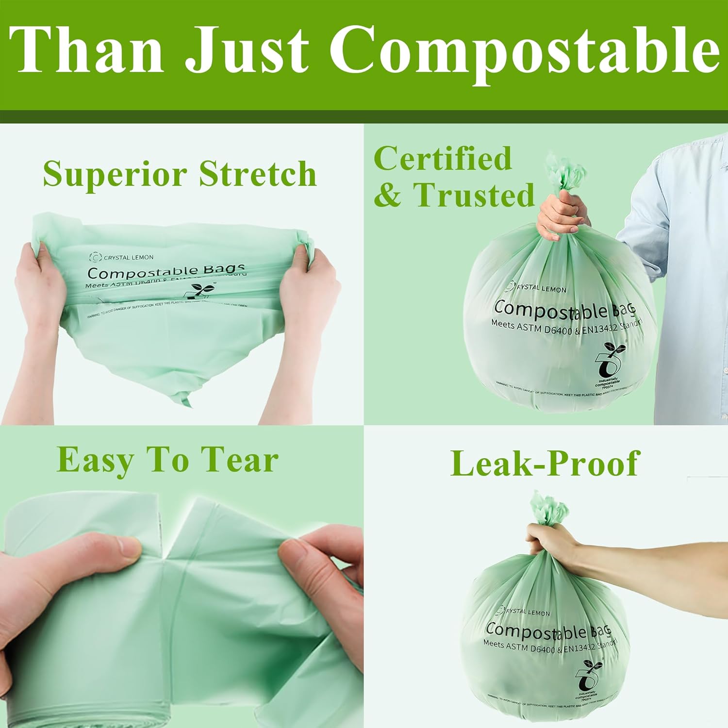 Crystal Lemon 30-Count Biodegradable 6 Gallon Bags, Heavy Duty and Unscented – Ideal for Kitchen, Bathroom, Yard, and Food Waste