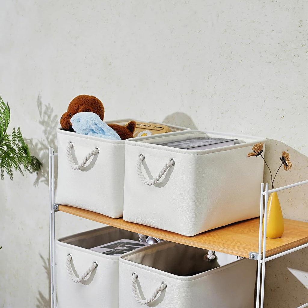 15x11x9.5 Inch Storage Baskets for Shelves,3 Pack Storage Bins，Foldable Organizer Boxes, Decorative Storage Basket for Organizing Clothes, Toys, Books, Foldable Cloth Baskets (White)