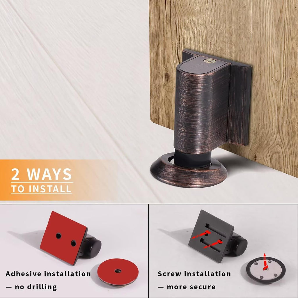 Bak Bo Magnetic Door Stoppers 4 Pack Bottom of Door Holder Keep Door Open No Drilling Magnet Floor Door Stop with Screws and Adhesive Oil Rubbed Bronze DS268ORB-4