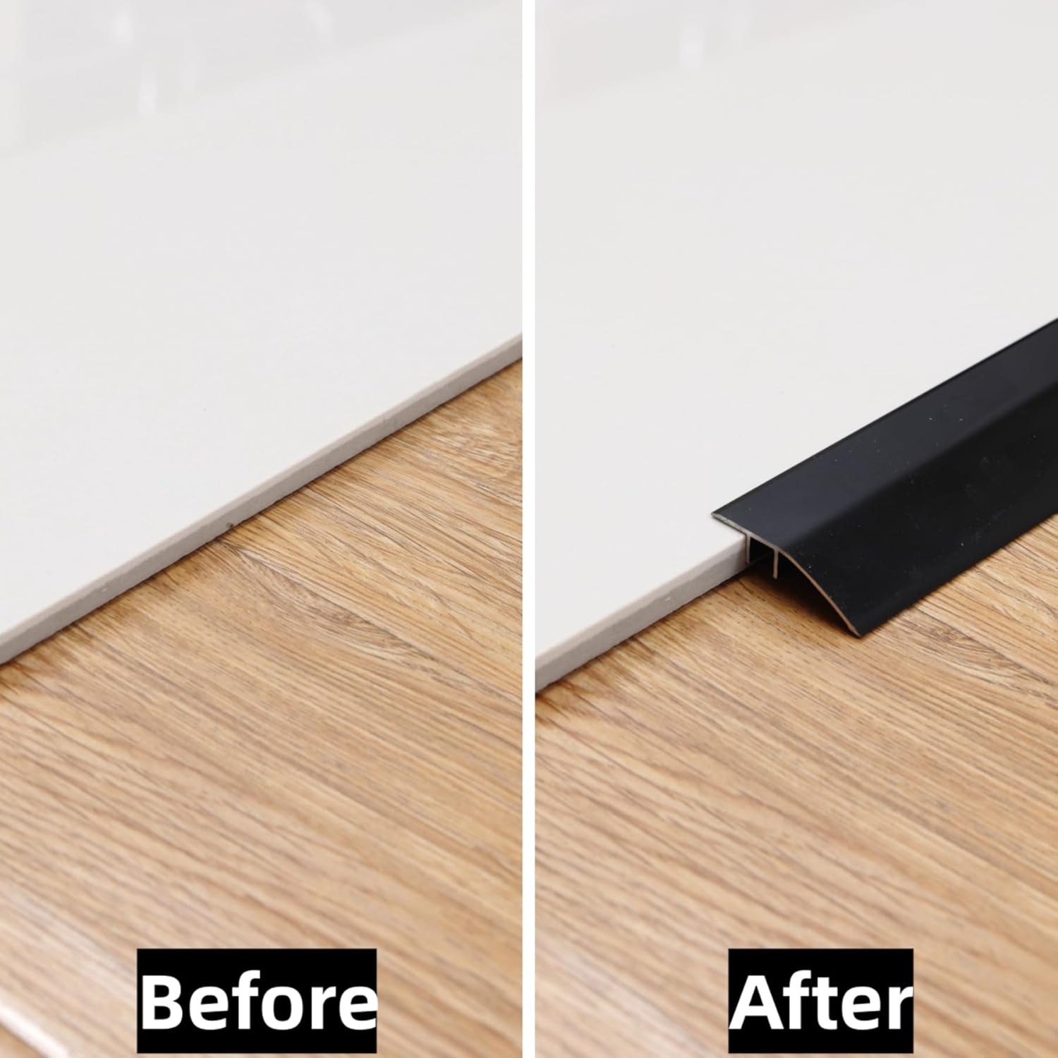 Gaahing Aluminum Floor Transition Threshold Strip, Bridge The Height Gap Between 0.2 to 0.5 inches for Doorway Ramp Tiles Laminate Planks (35.4in x 1.7in, Matte Black)