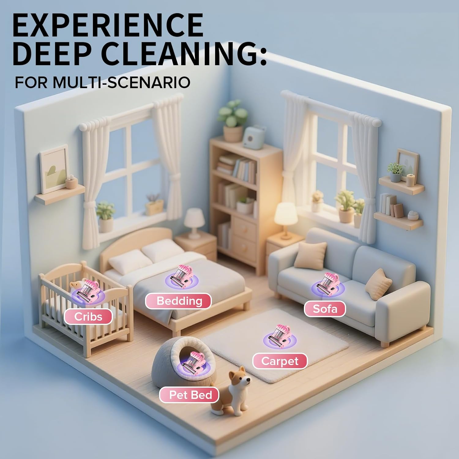 Belife M8 Mattress Vacuum Cleaner, 18Kpa Bed Vacuum Cleaner with UV & Hot Air & High Heating, 550W Powerful Suction Double-Cup Handheld Vacuum Sofa Couch Cleaner for Dust Pillow Crib Pet Hair, Corded