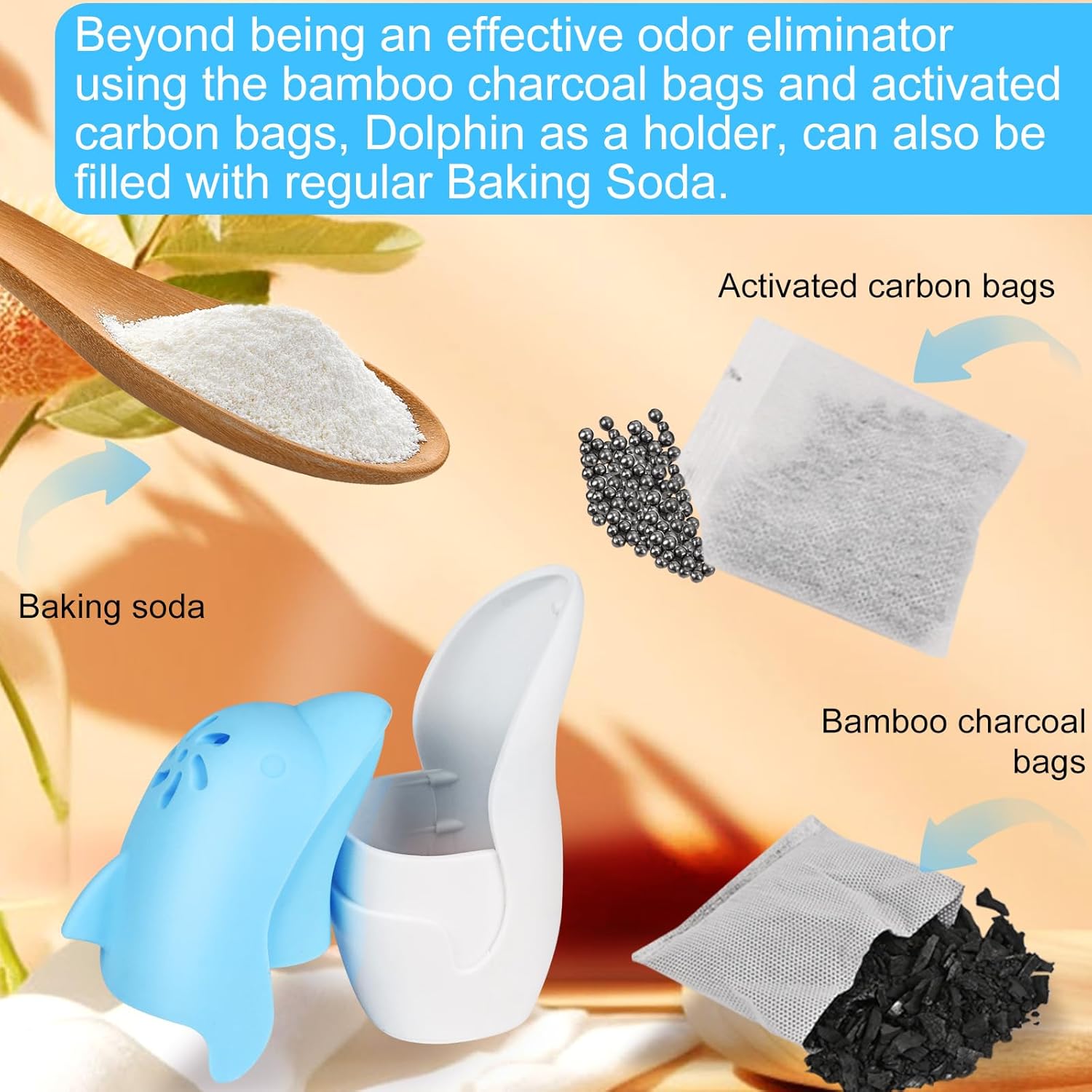 Asltw Upgrade Cute Fridge Deodorizer, Dolphin Fridge Cleaner, Freezer Odor Freshener, Add Baking Soda Reusable Fun Kitchen Gadgets (Blue)