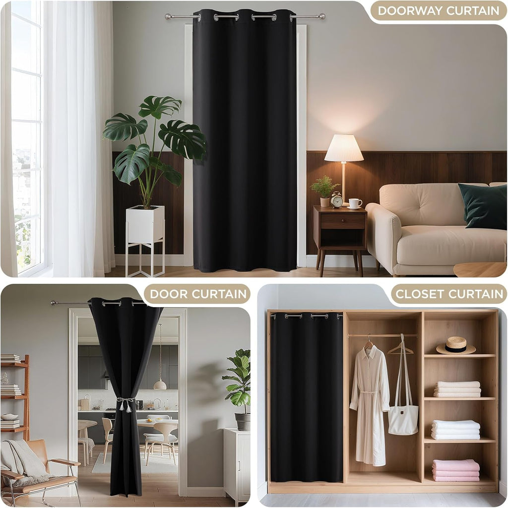 Joydeco Blackout Door Curtain for Doorway Privacy 96 Inches Long, Grommet Closet Curtain for Open Closet, Room Divider for Bedroom Living Room (Black, 52Wx96L, 1 Panel)