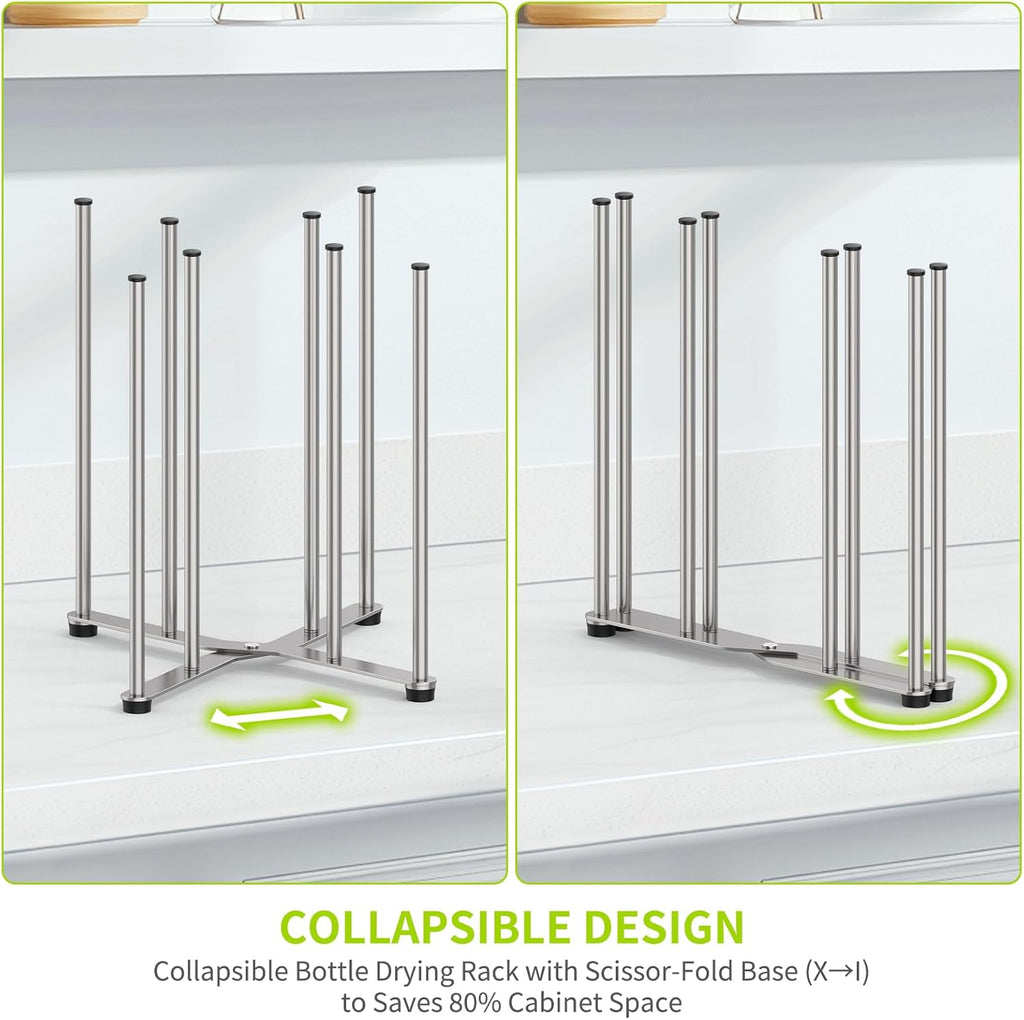 Reusable Bag & Bottle Drying Rack, Baby Bottle Drying Rack, Collapsible Cup Drying Rack for Glass, Mugs -Stainless Steel Countertop Organizer