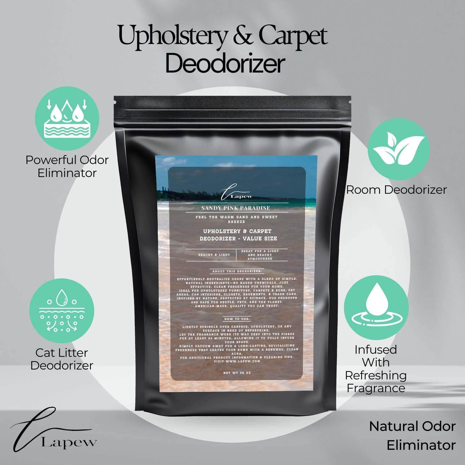 Sandy Pink Paradise Carpet Freshener Powder Refill 36 oz | Powerful Odor Eliminator for Home | Upholstery Deodorizer | Carpet Deodorizer | Pet Urine | Cat Litter Box | Pink Sands Fragrance