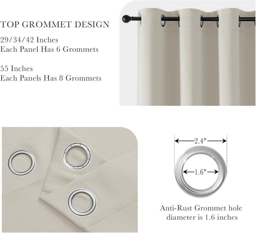 PONY DANCE Cream Blackout Curtains 45 inch Length 2 Panel Set- Thermal Insulated Grommet Curtain Panels for Kitchen/Bedroom/RV Camper Closet Basement, 42 by 45 Inches Long
