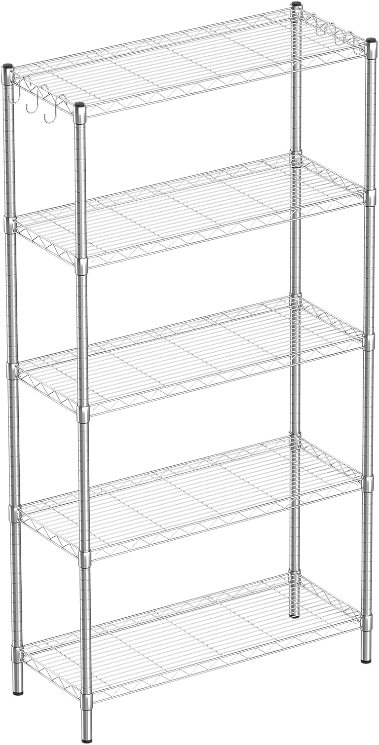 5-Shelf Adjustable Metal Shelf Wire Shelving Unit Storage Rack Display Shelf for Office,Kitchen,Bedroom,Bathroom,Laundry,Pantry Basement,Garage(Chrome,36" L x 14" W x 72" H)