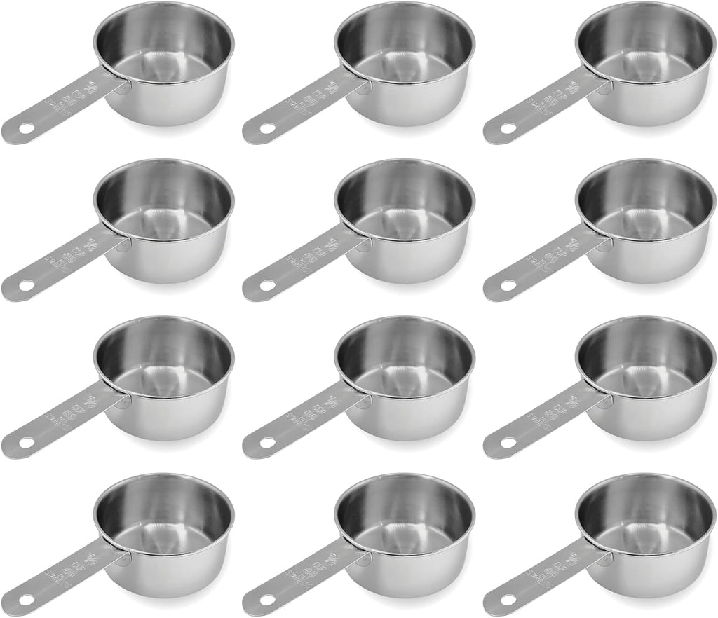 1/3 Cup Stainless Steel Measuring Cup | Sturdy Metal 80 ml | 80 cc | 3 oz | Single Cup for Wet and Dry Ingredients | Great for use as 1/3 Cup Dog Food Scoop - 12 PK
