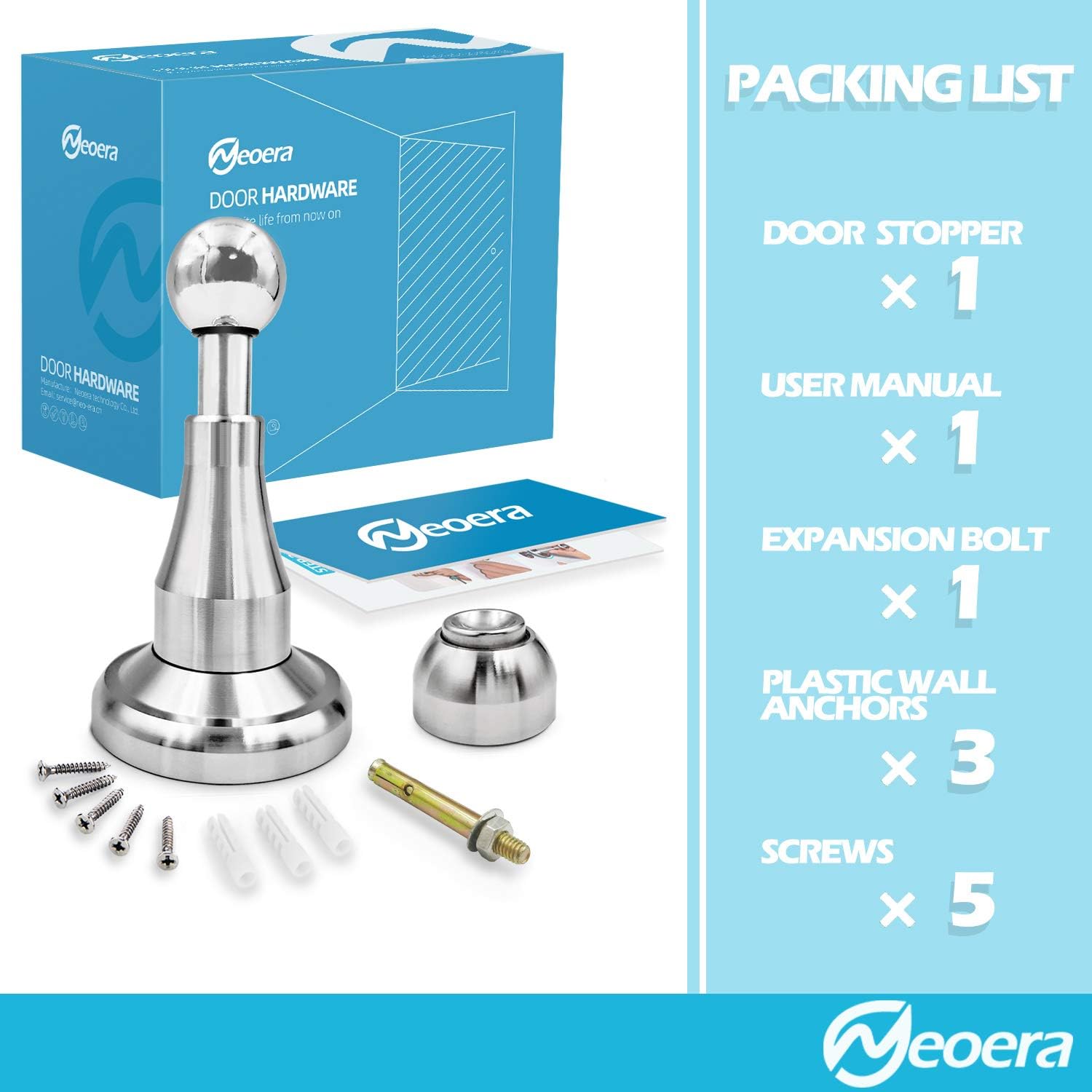 Neoera Magnetic Door Stopper, Updated Hydraulic Shock Absorbent Technology, Soft-Catch Magnetic Hold, Premium 304 Stainless Steel, Anti-Rust, Heavy Duty for Various Door Types, Wall Mount 2 Pack