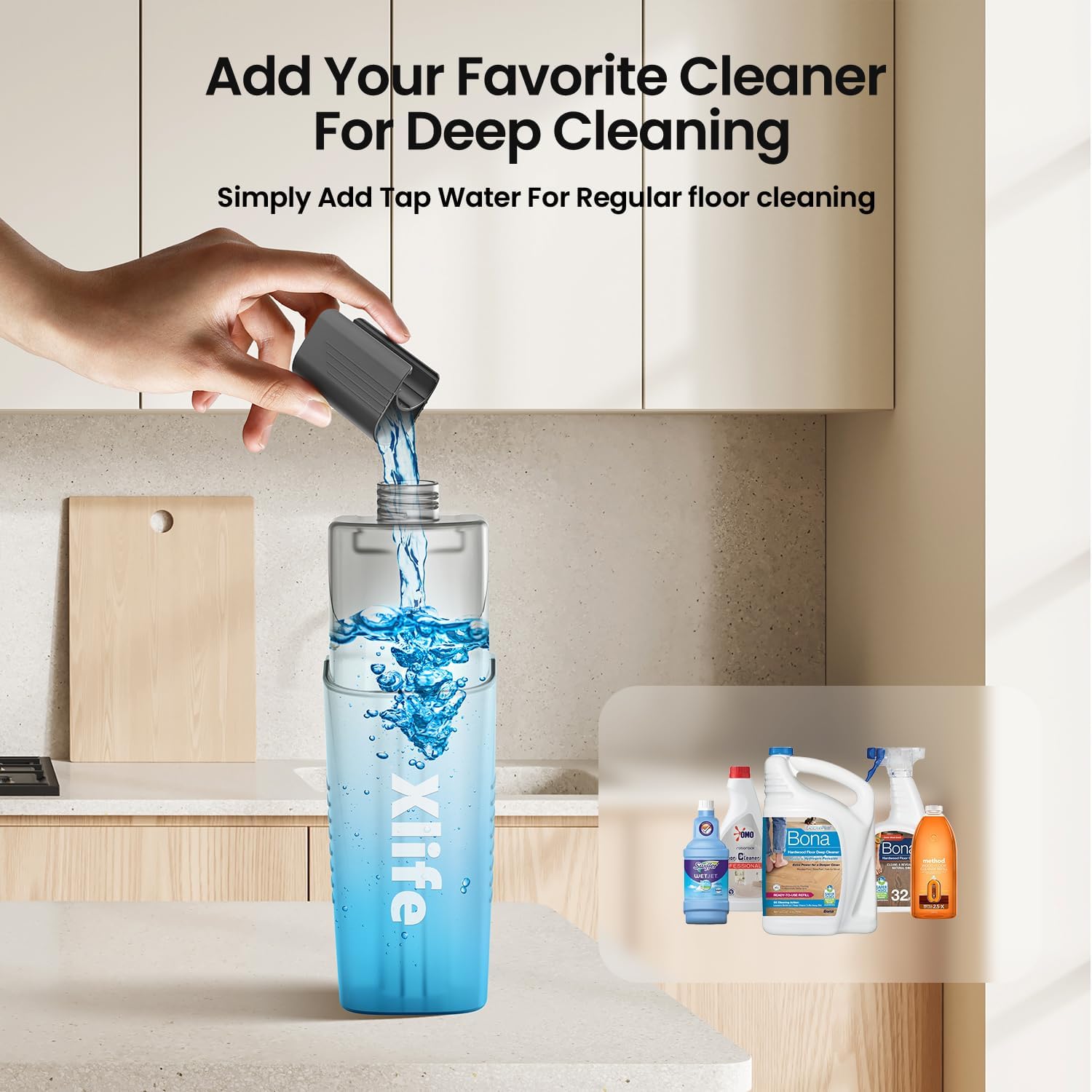 Spray Mops for Floor Cleaning with 3pcs Washable Pads, Xlife Wet Dry Mop for Kitchen Wood Hardwood Laminate Ceramic Tiles Floor Dust Cleaning-Red (No Cleaner)