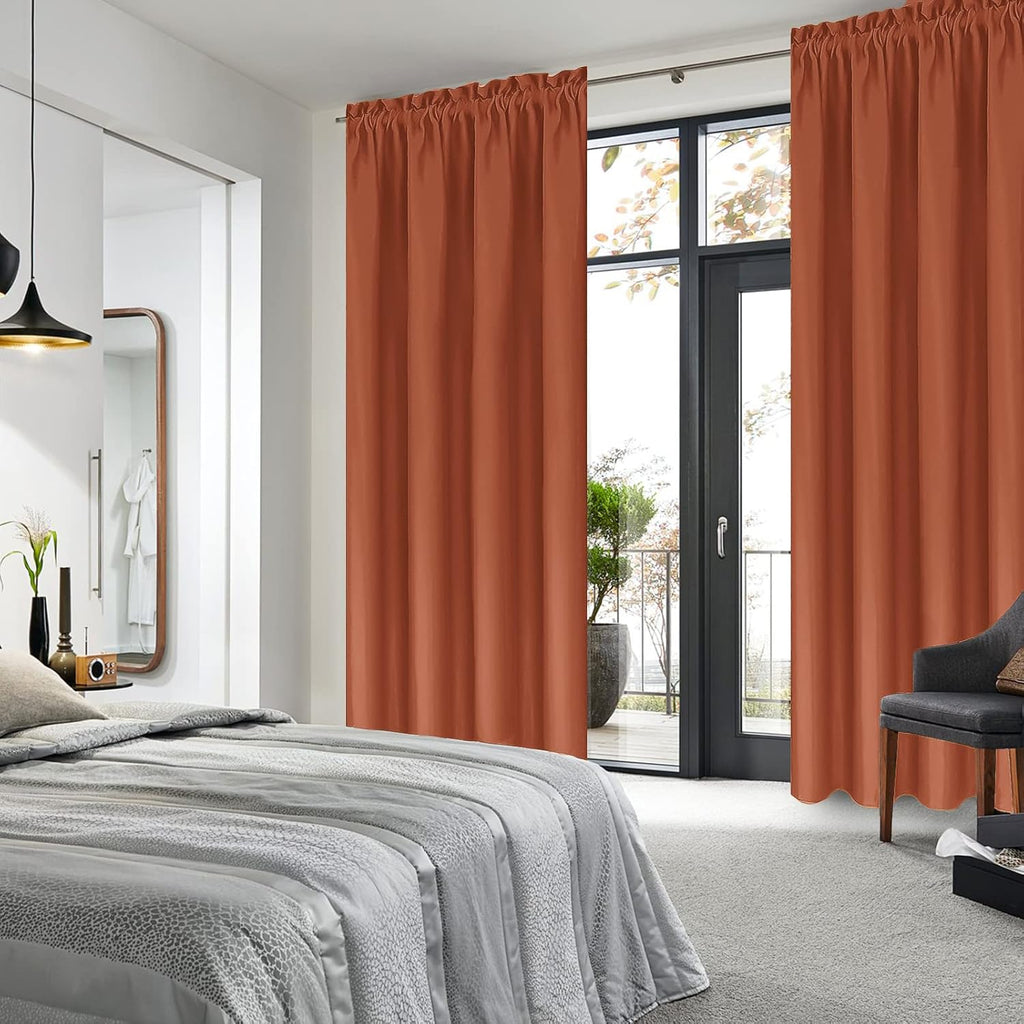 DWCN Blackout Curtains Thermal Insulated, Energy Saving & Noise Reducing Bedroom and Living Room Curtains, Burnt Ochre, W 42x L 84 Inch, Set of 2 Rod Pocket Curtain Panels