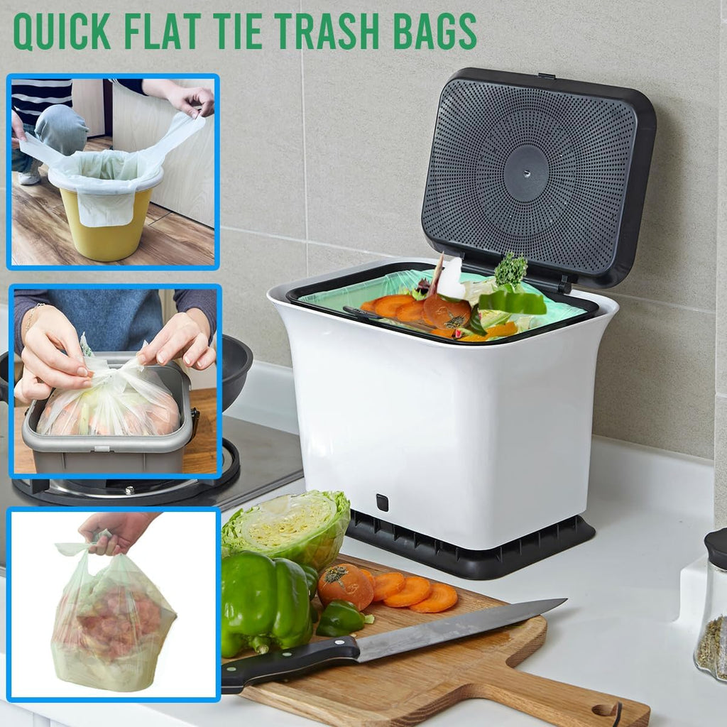 3 Gallon Flap Tie Compostable Trash Bags, 300 Count Small Compost Bags, Biodegradable Kitchen Garbage Bags, Food Scrap Waste Bags for Countertop Bin, ASTM D6400, US BPI Certified